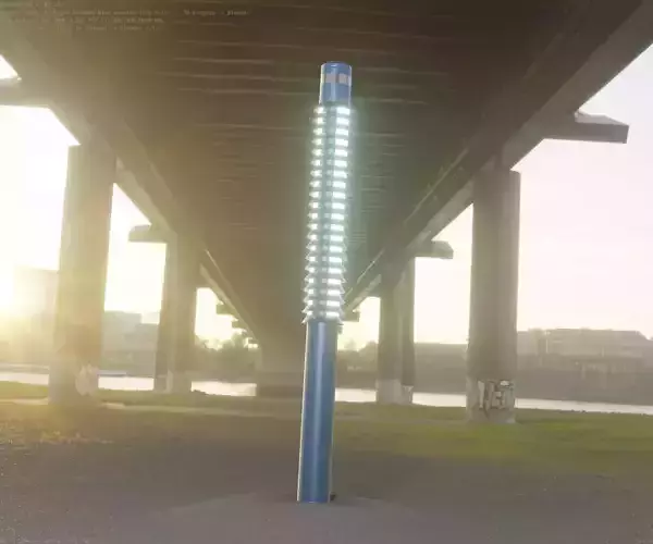 Low-Poly Blue Light Column 24 - Street Light Set-9 Low-poly 3D model
