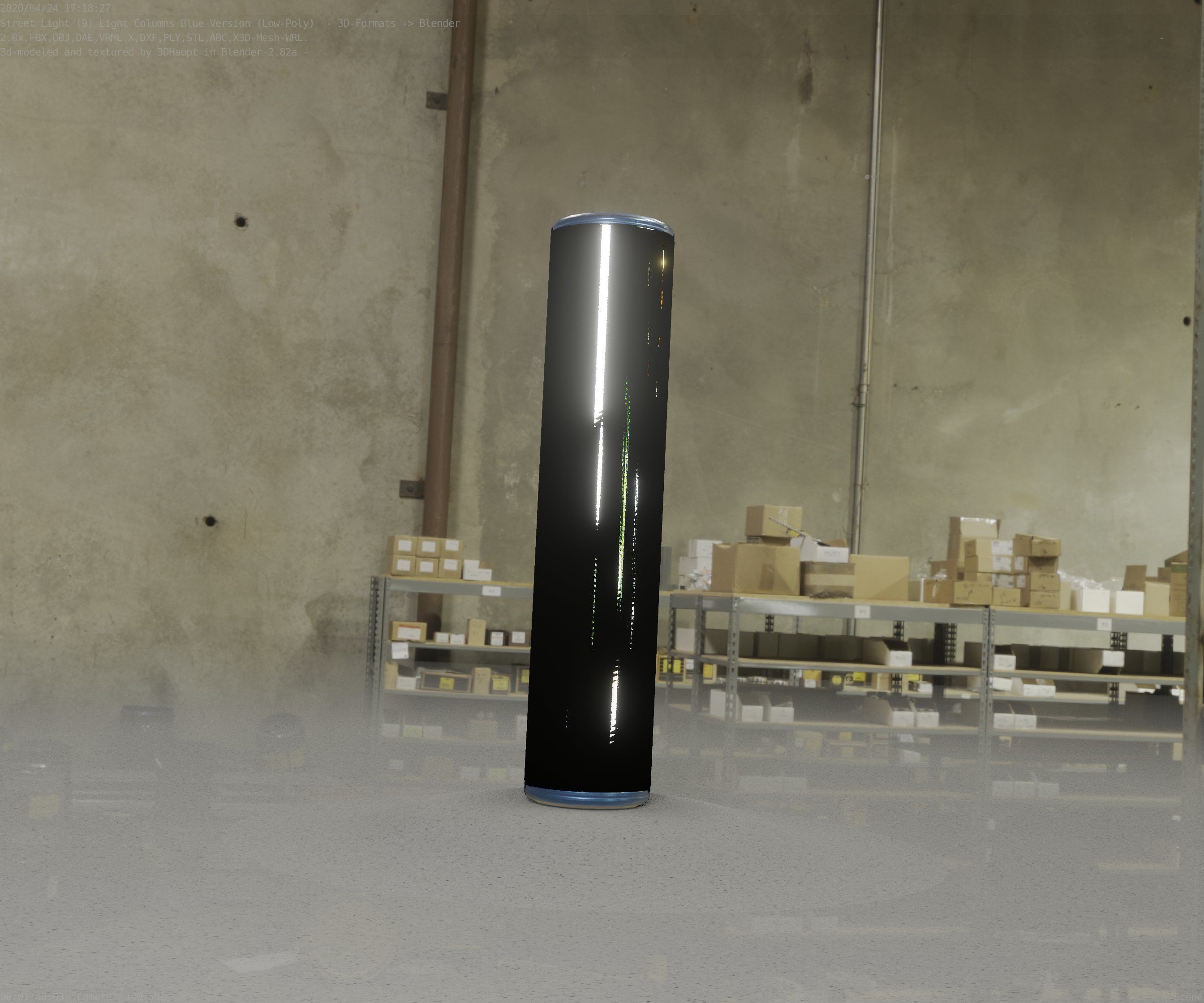 Low-Poly Blue Light Column 25- Street Light Set-9 Low-poly 3D model_3