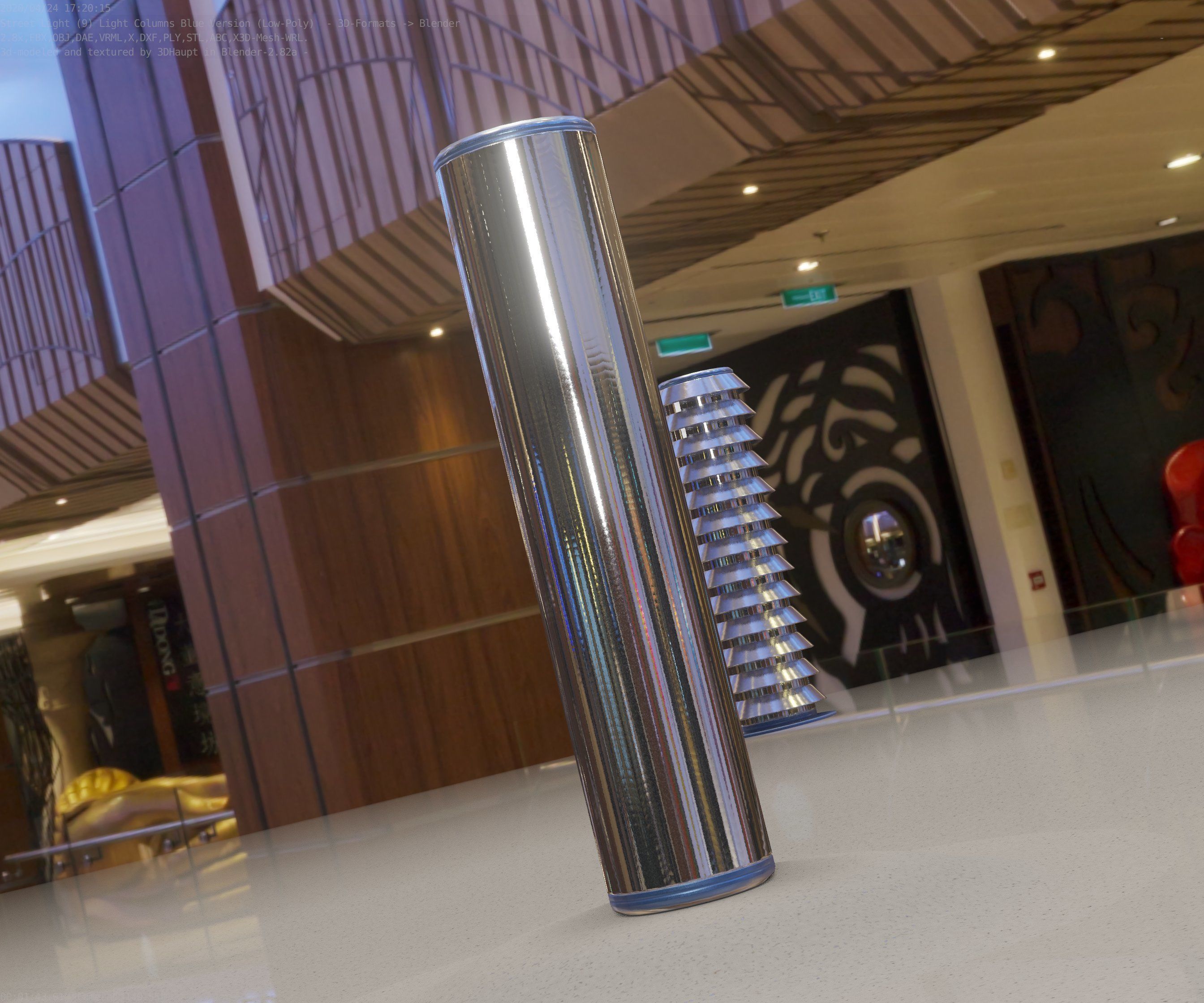 Low-Poly Blue Light Column 25- Street Light Set-9 Low-poly 3D model_73