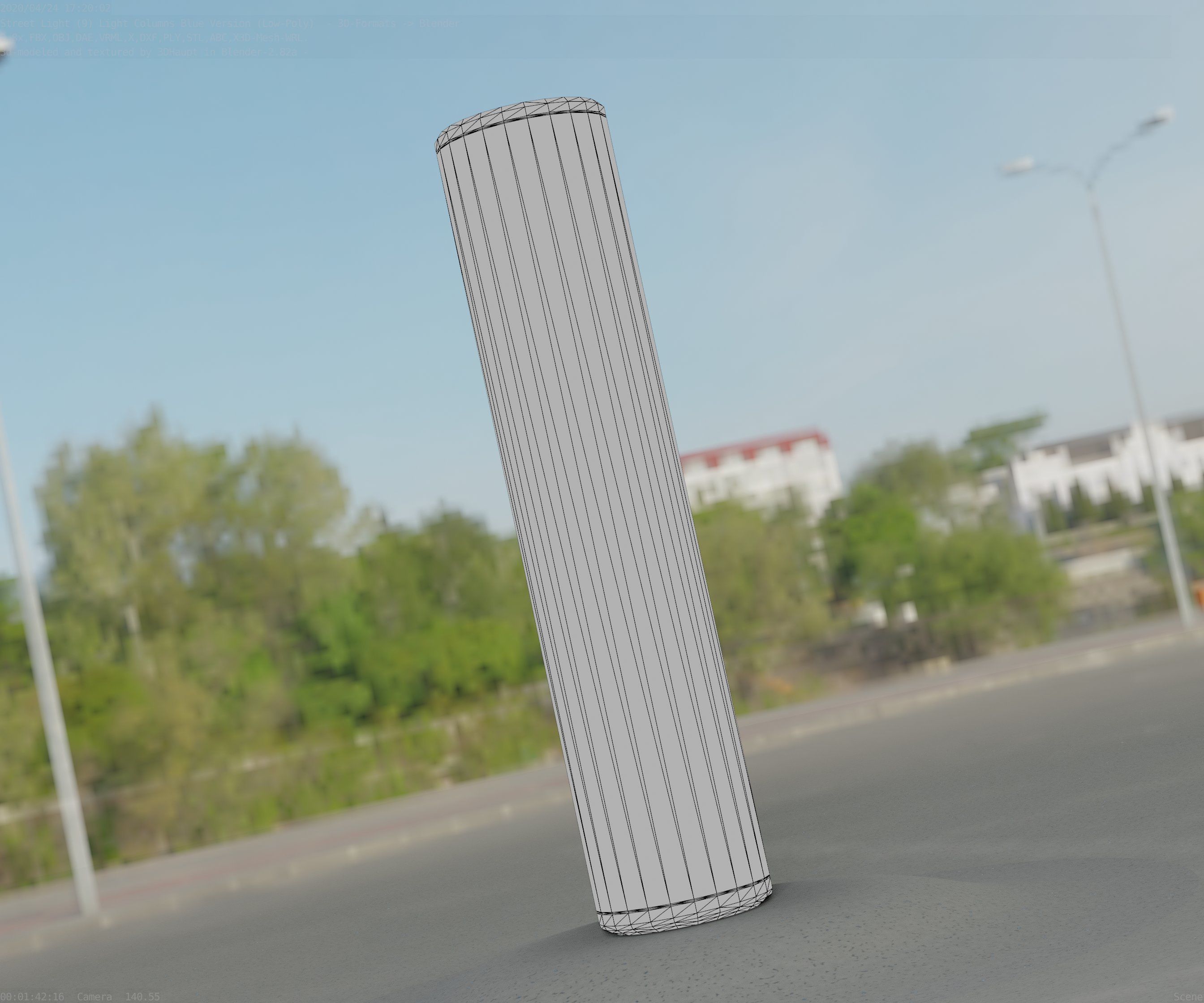 Low-Poly Blue Light Column 25- Street Light Set-9 Low-poly 3D model_64