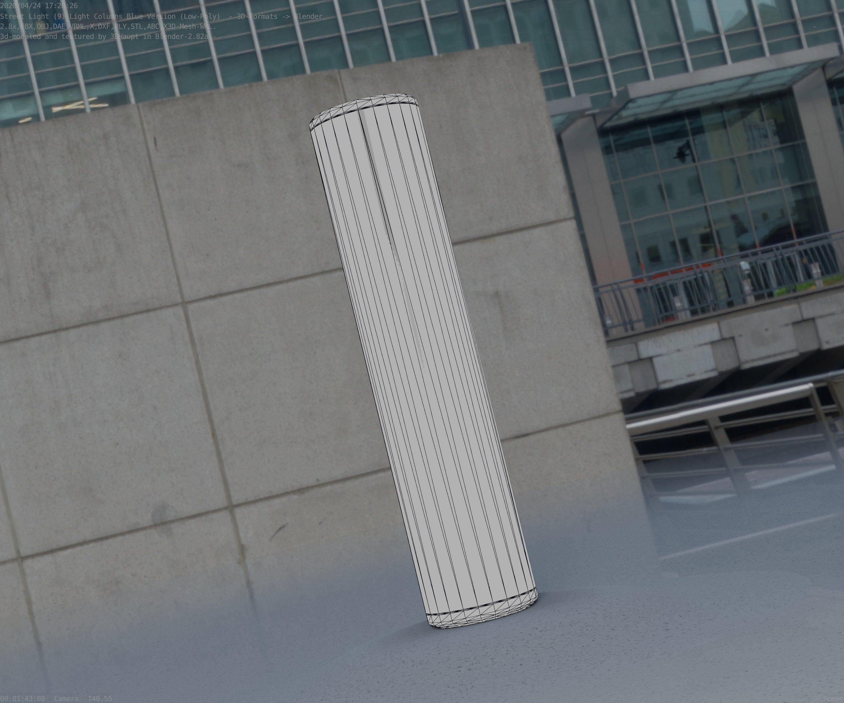 Low-Poly Blue Light Column 25- Street Light Set-9 Low-poly 3D model_80