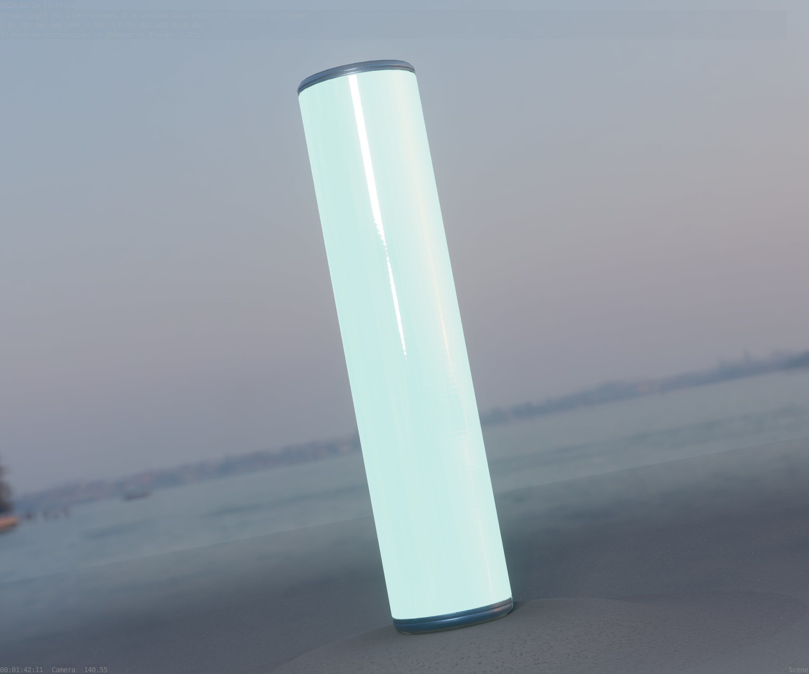 Low-Poly Blue Light Column 25- Street Light Set-9 Low-poly 3D model_59