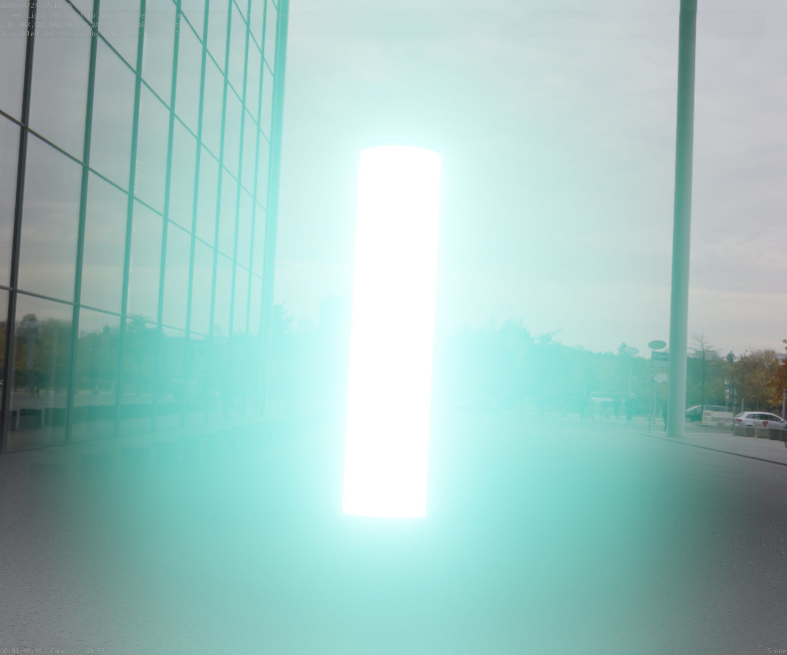 Low-Poly Blue Light Column 25- Street Light Set-9 Low-poly 3D model_8