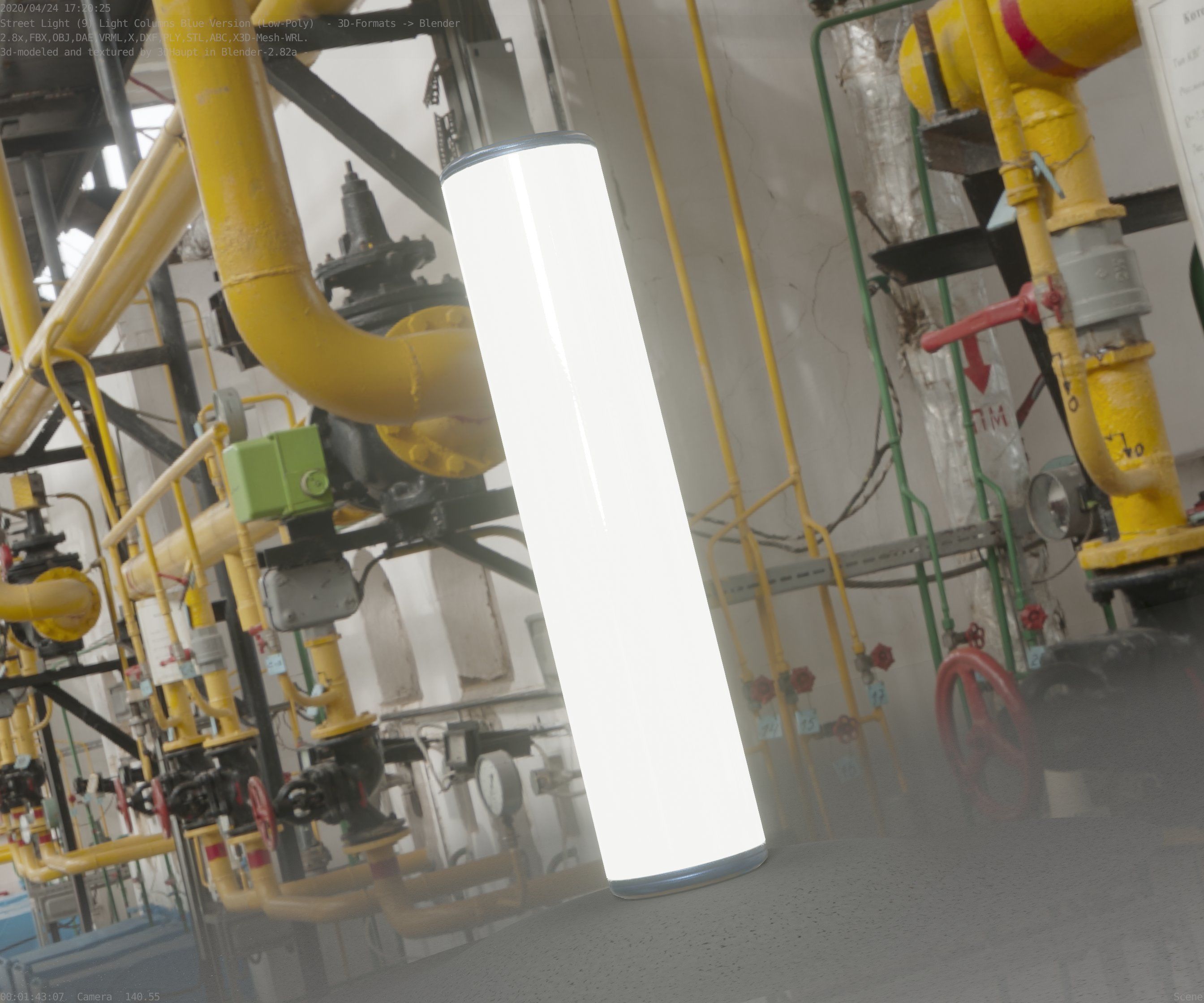 Low-Poly Blue Light Column 25- Street Light Set-9 Low-poly 3D model_79