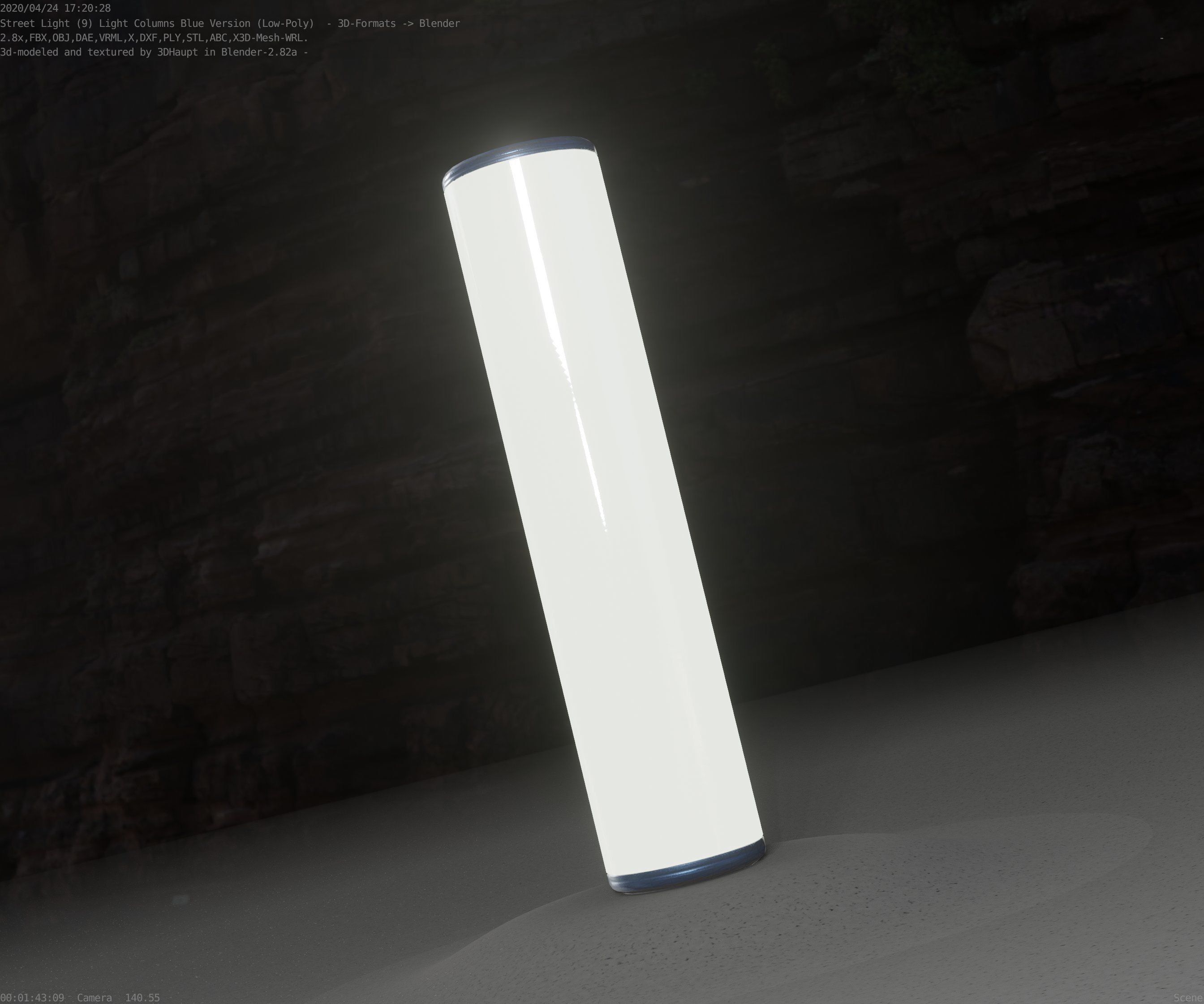 Low-Poly Blue Light Column 25- Street Light Set-9 Low-poly 3D model_81