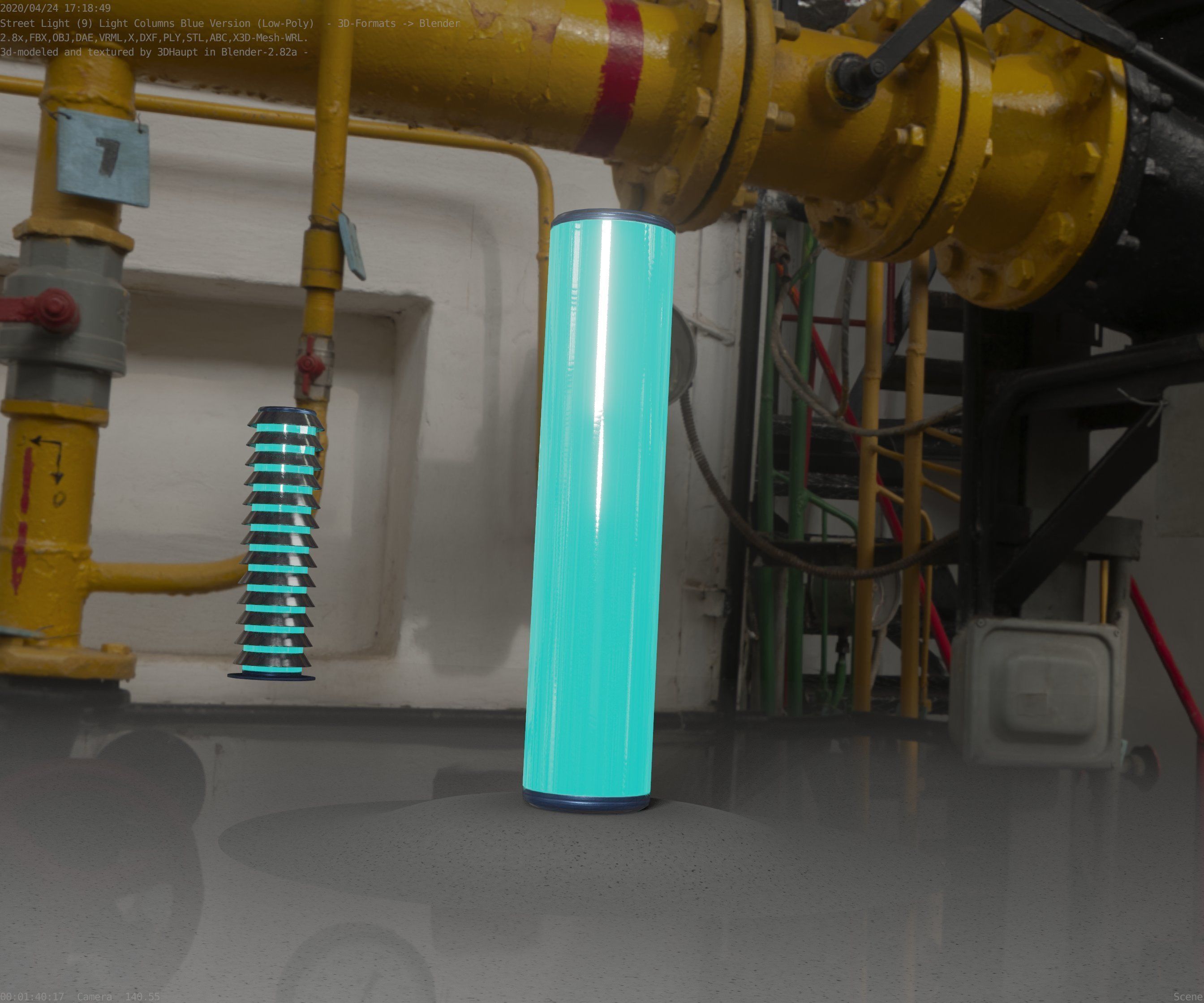 Low-Poly Blue Light Column 25- Street Light Set-9 Low-poly 3D model_17