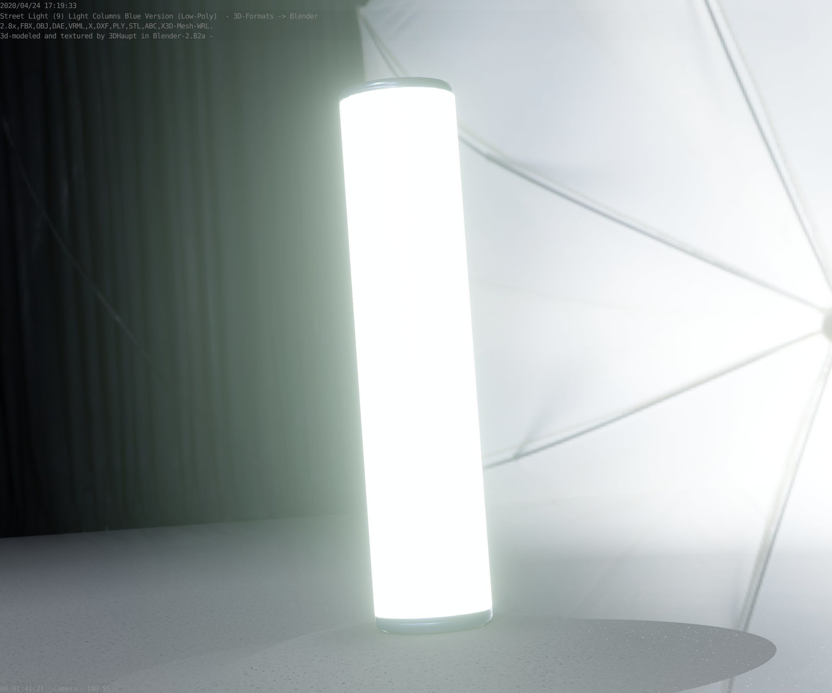 Low-Poly Blue Light Column 25- Street Light Set-9 Low-poly 3D model_45