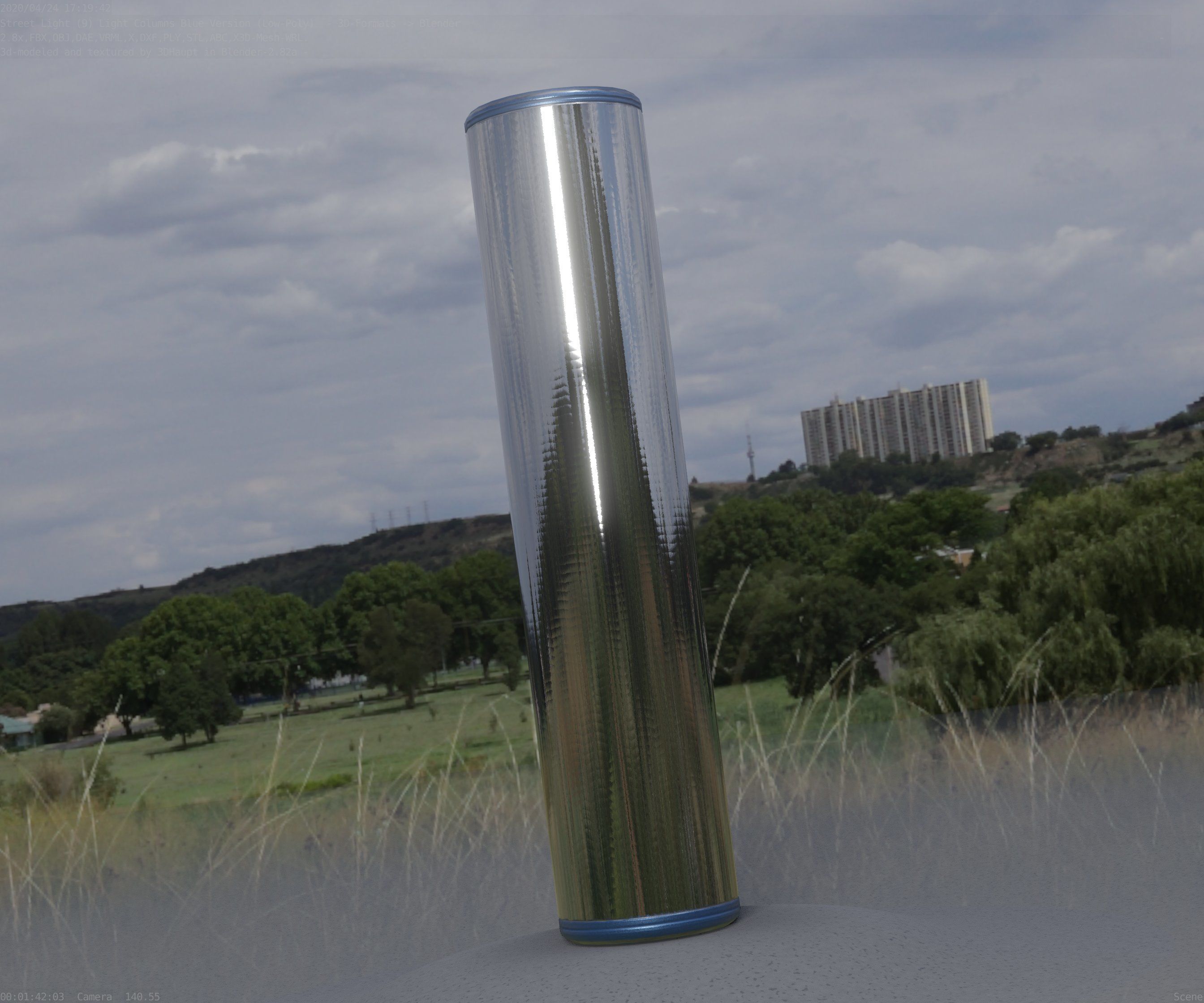 Low-Poly Blue Light Column 25- Street Light Set-9 Low-poly 3D model_51