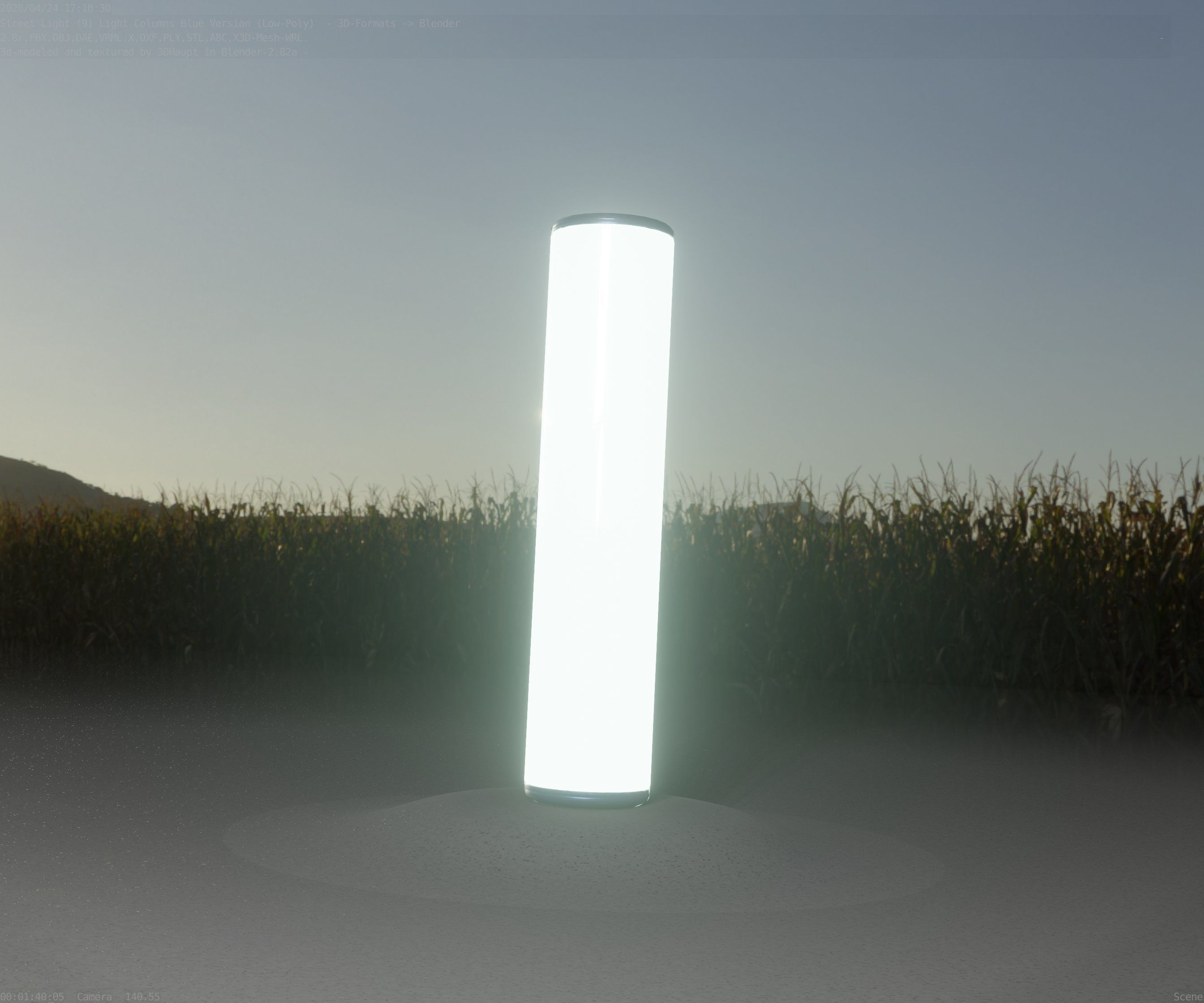 Low-Poly Blue Light Column 25- Street Light Set-9 Low-poly 3D model_5