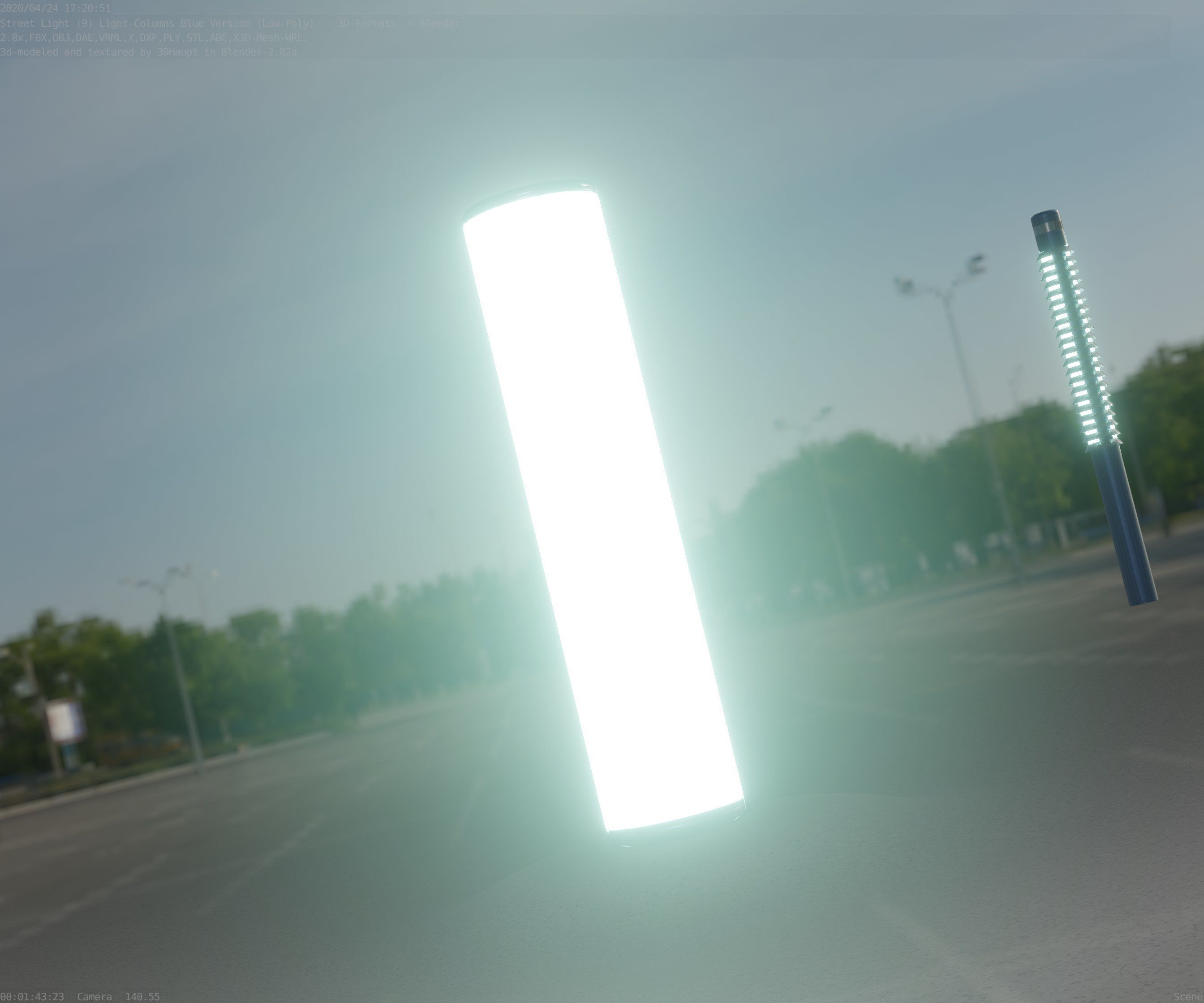 Low-Poly Blue Light Column 25- Street Light Set-9 Low-poly 3D model_95