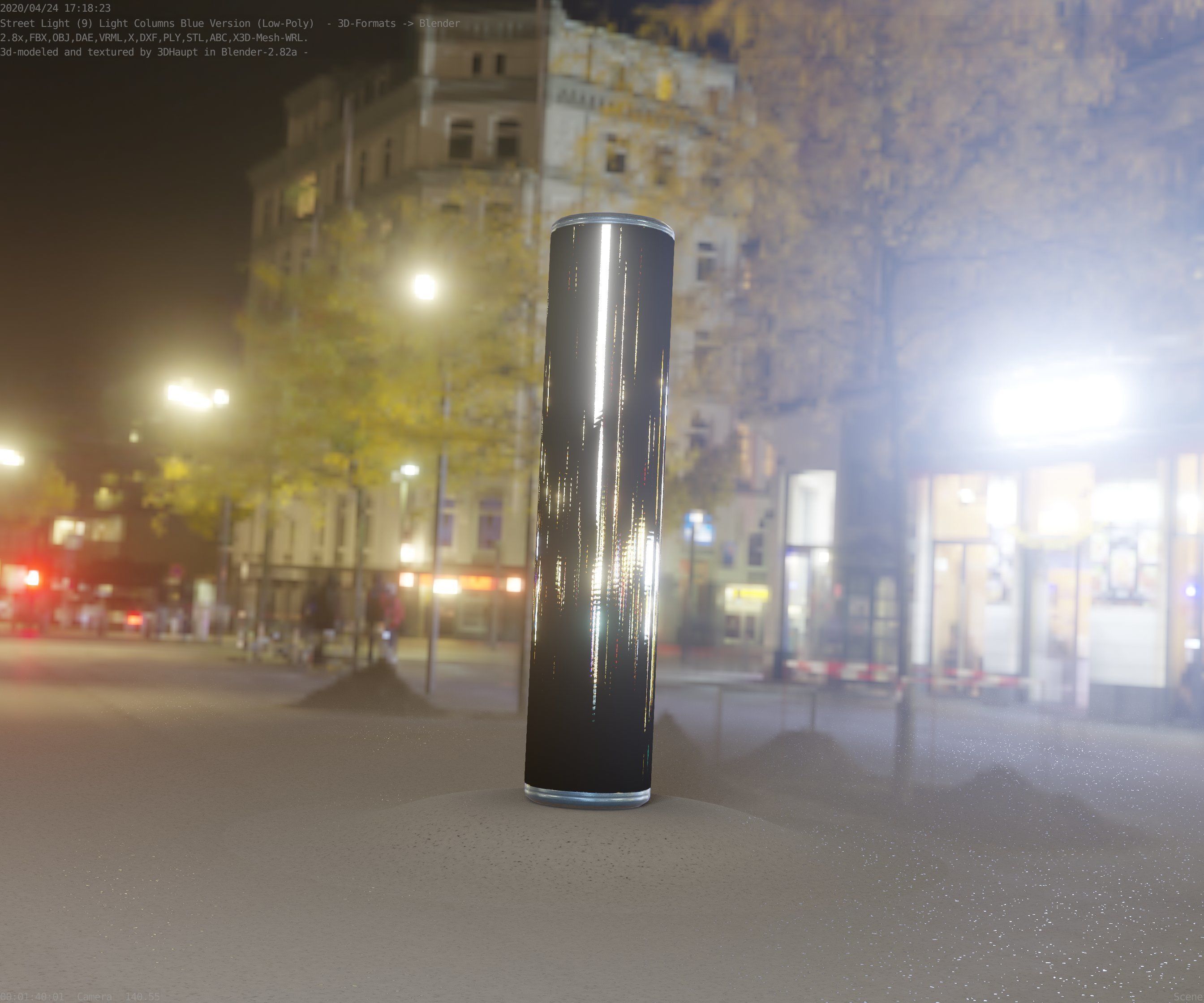 Low-Poly Blue Light Column 25- Street Light Set-9 Low-poly 3D model_2