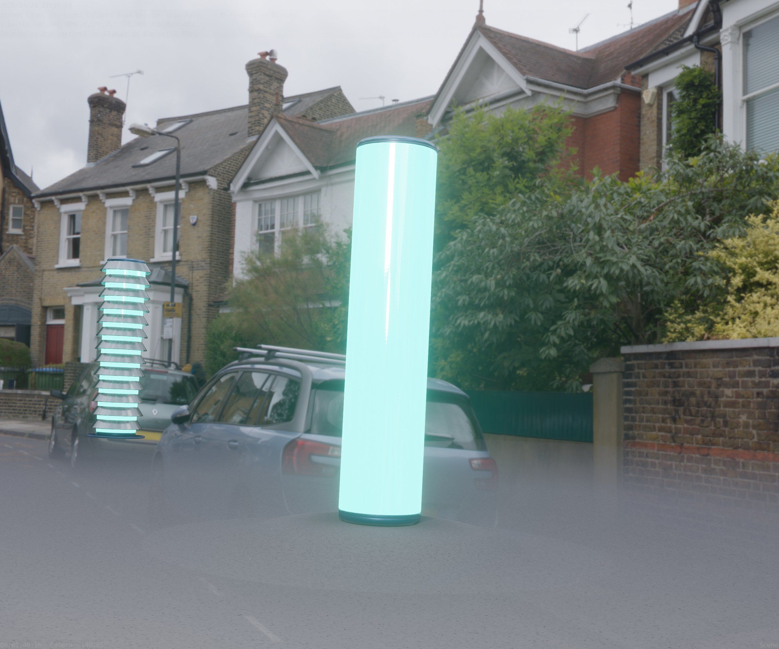 Low-Poly Blue Light Column 25- Street Light Set-9 Low-poly 3D model_16