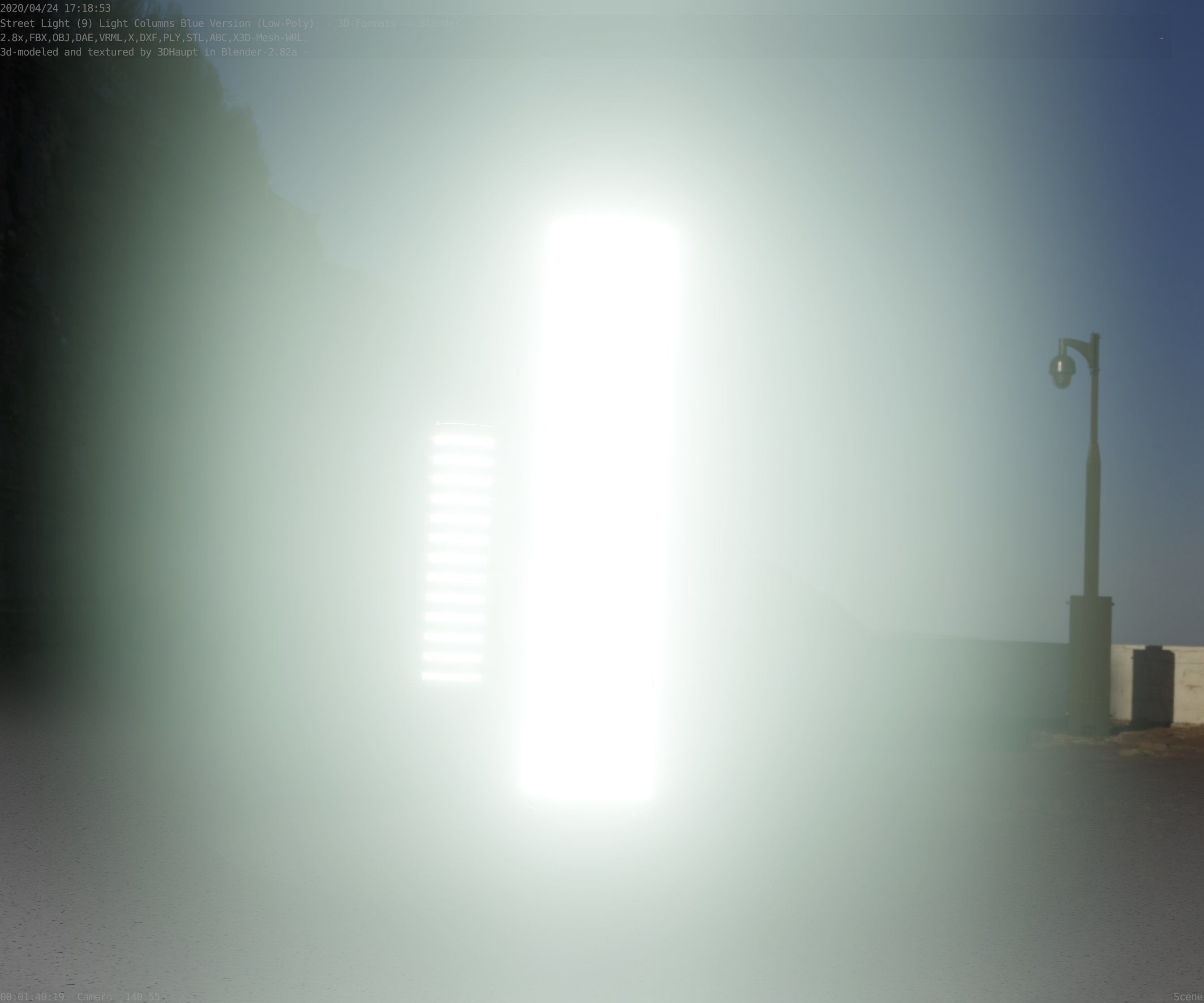 Low-Poly Blue Light Column 25- Street Light Set-9 Low-poly 3D model_19