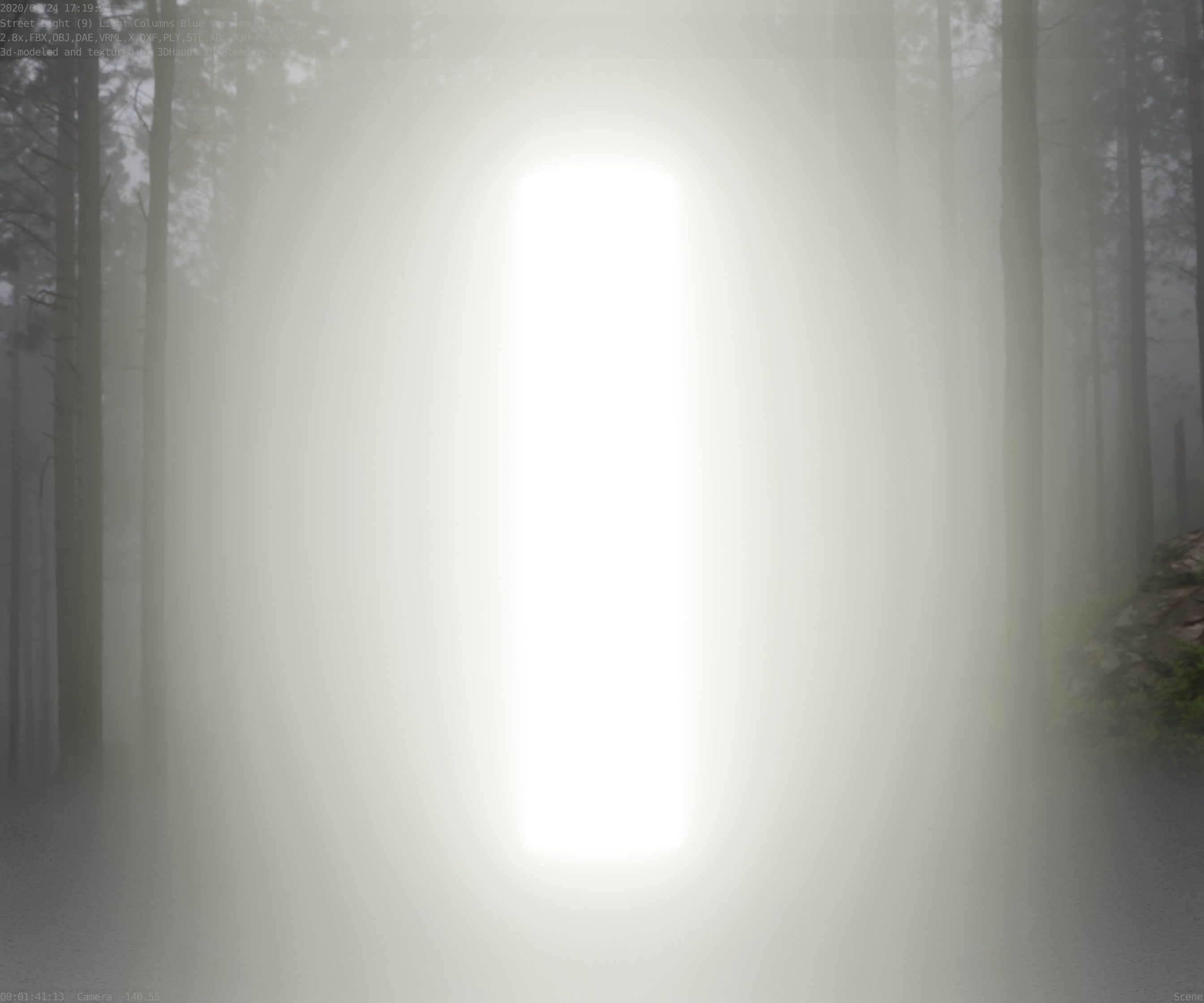 Low-Poly Blue Light Column 25- Street Light Set-9 Low-poly 3D model_37