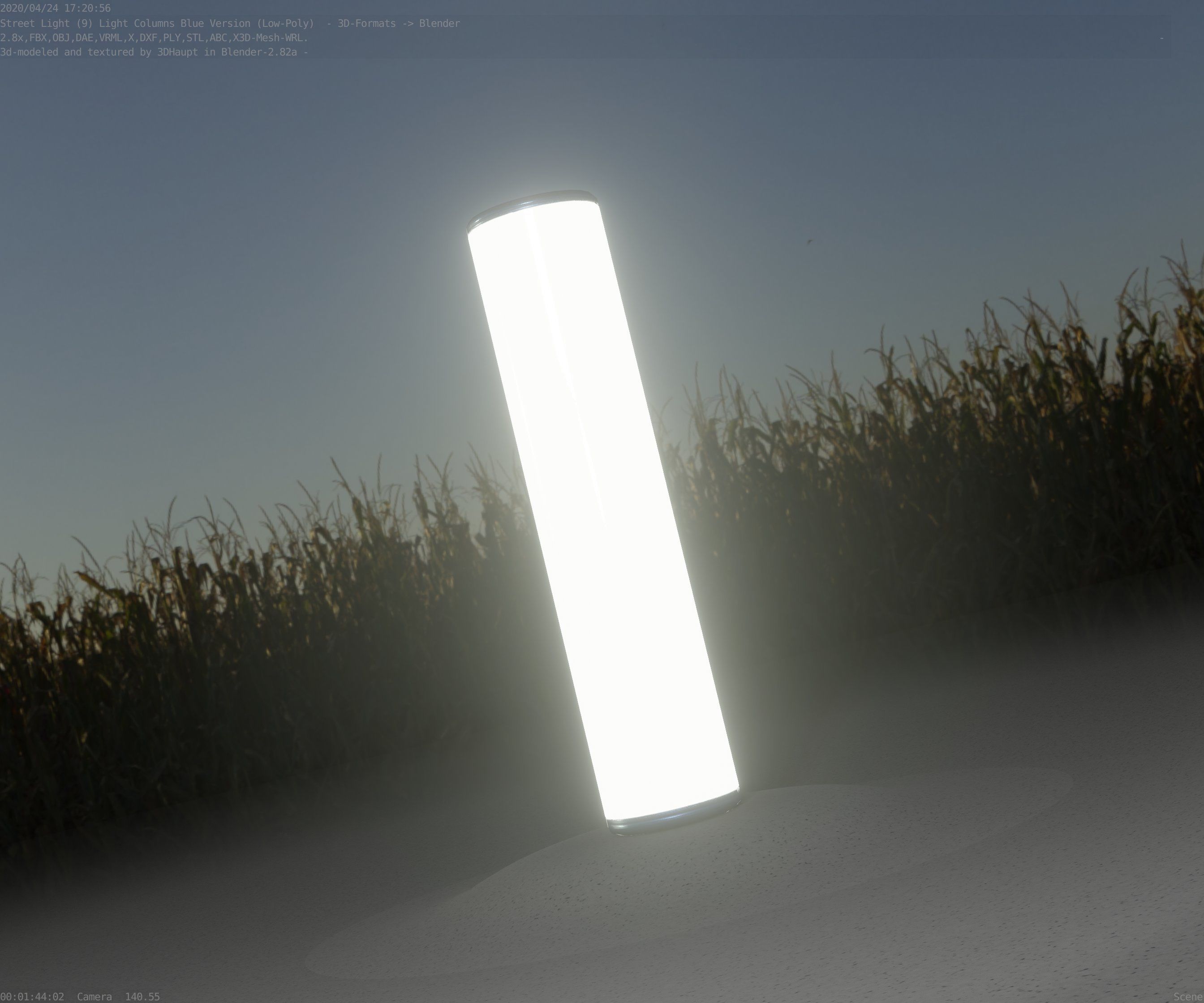 Low-Poly Blue Light Column 25- Street Light Set-9 Low-poly 3D model_98