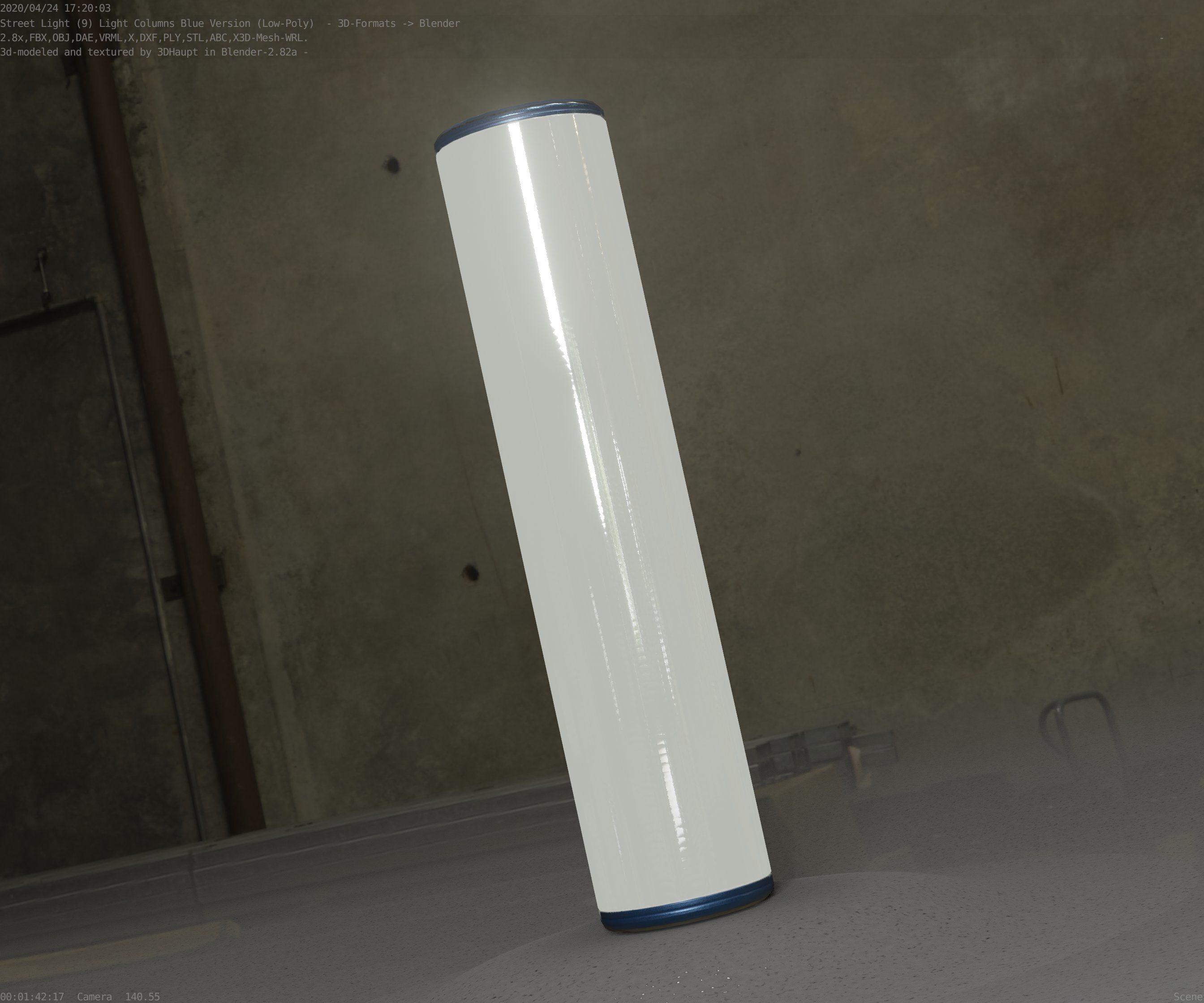 Low-Poly Blue Light Column 25- Street Light Set-9 Low-poly 3D model_65