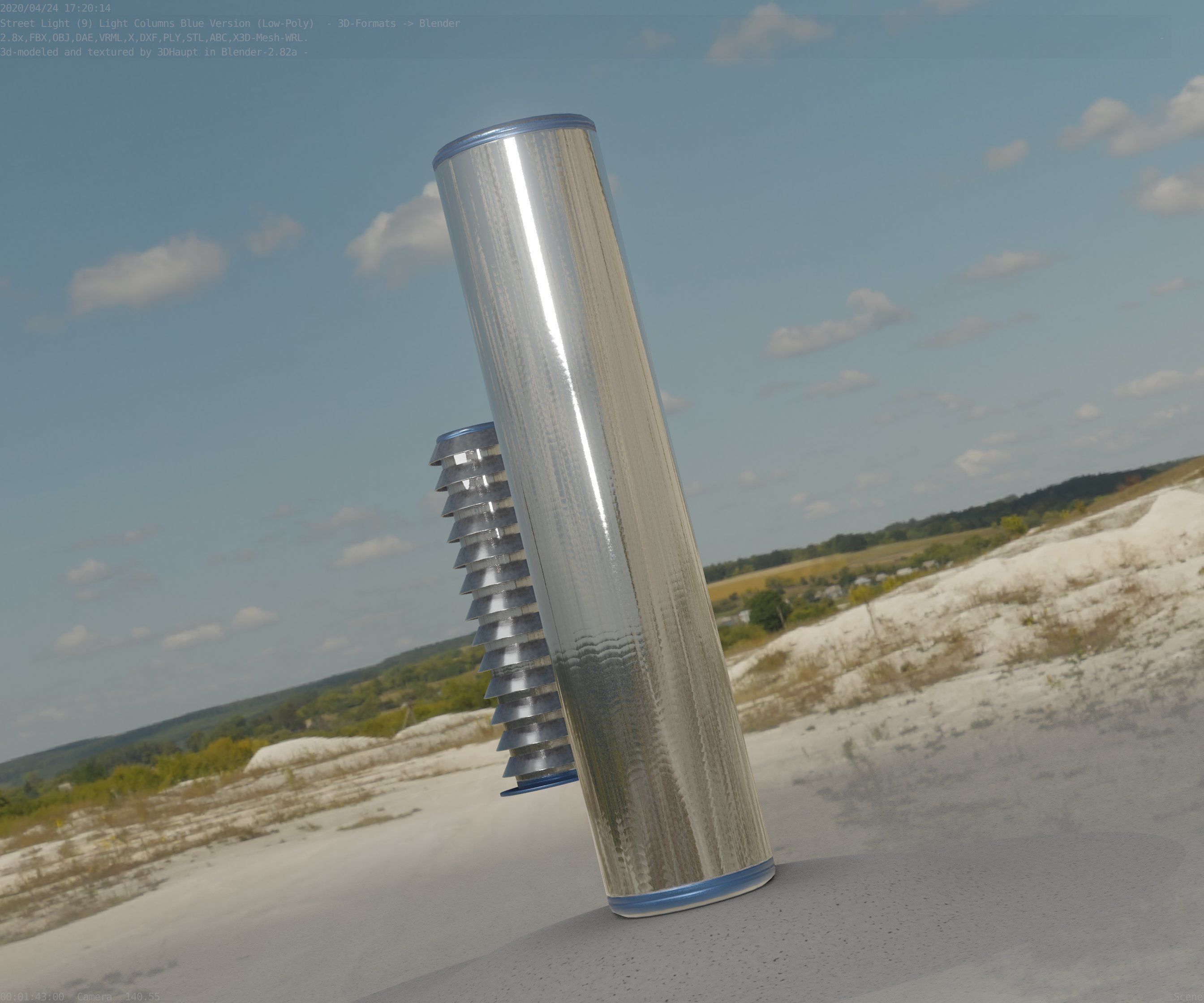 Low-Poly Blue Light Column 25- Street Light Set-9 Low-poly 3D model_72