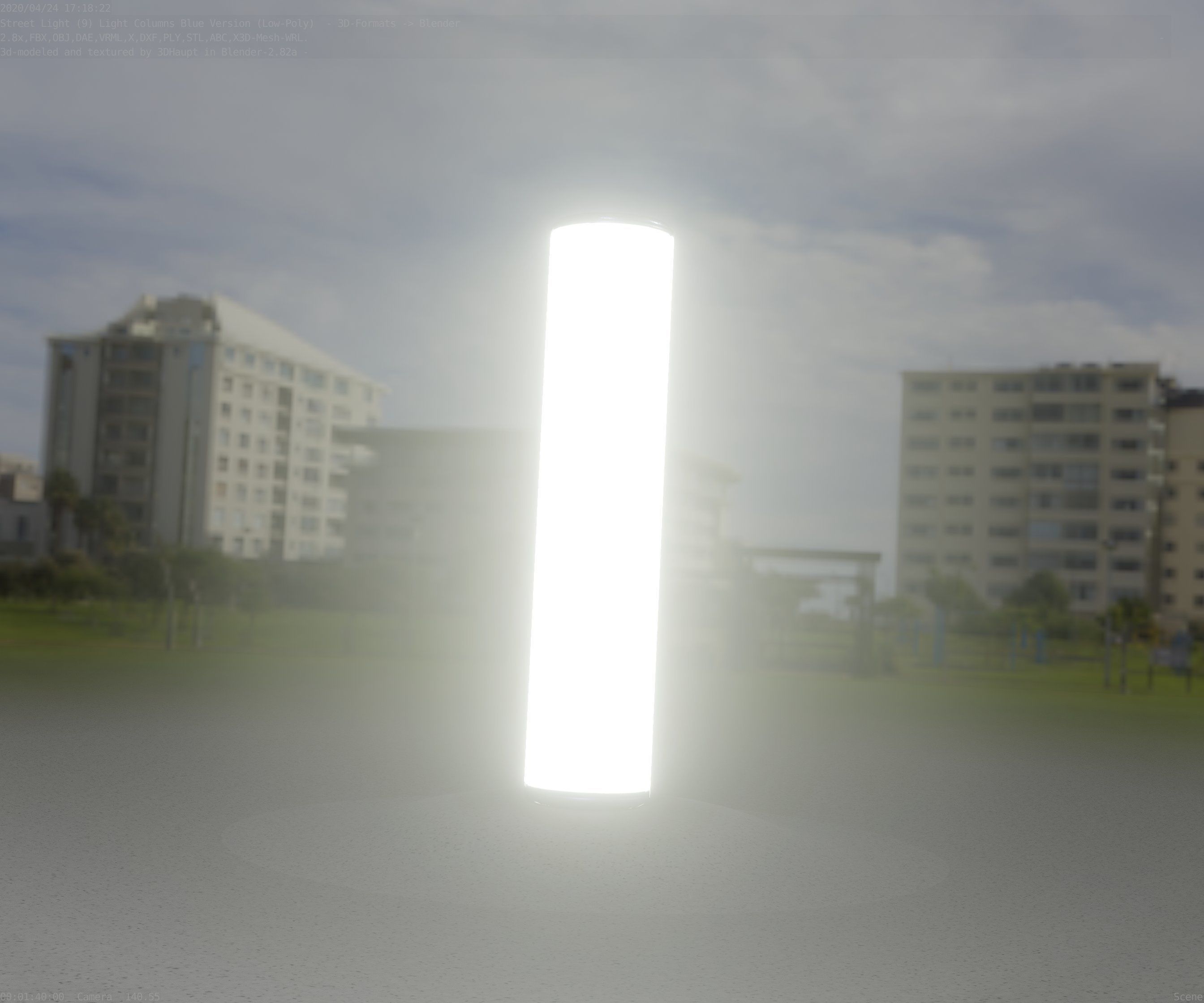 Low-Poly Blue Light Column 25- Street Light Set-9 Low-poly 3D model_1