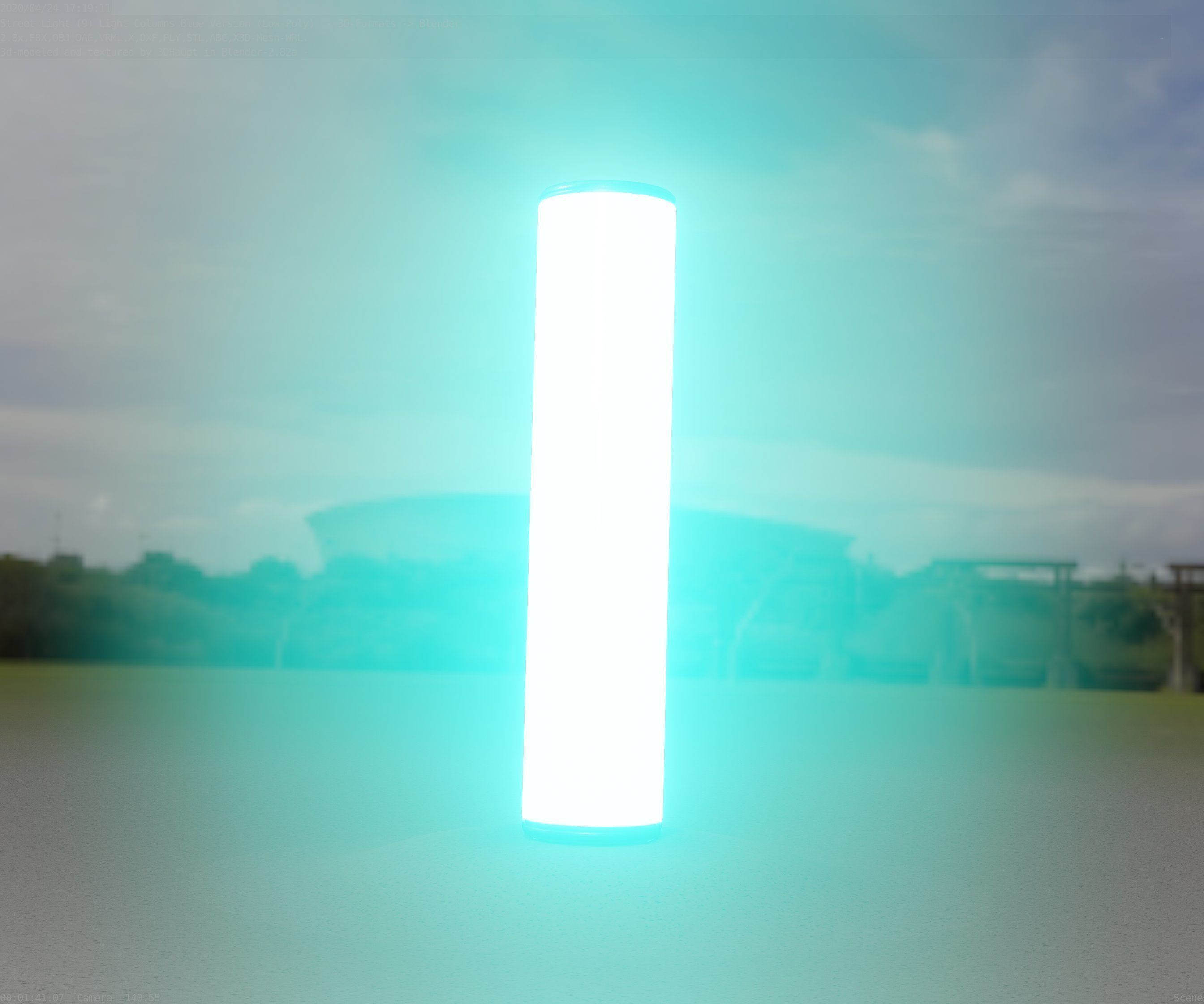 Low-Poly Blue Light Column 25- Street Light Set-9 Low-poly 3D model_31