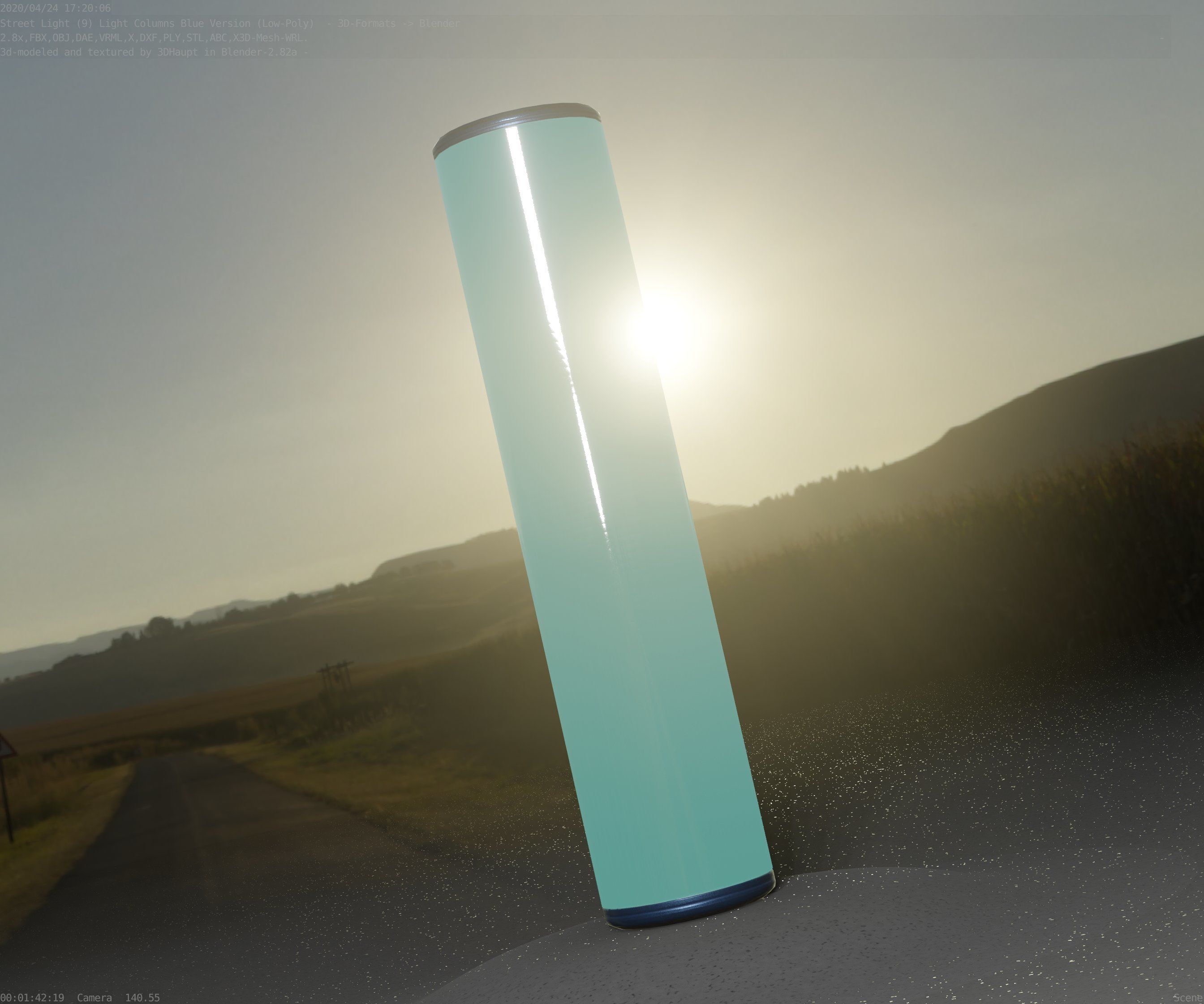 Low-Poly Blue Light Column 25- Street Light Set-9 Low-poly 3D model_67