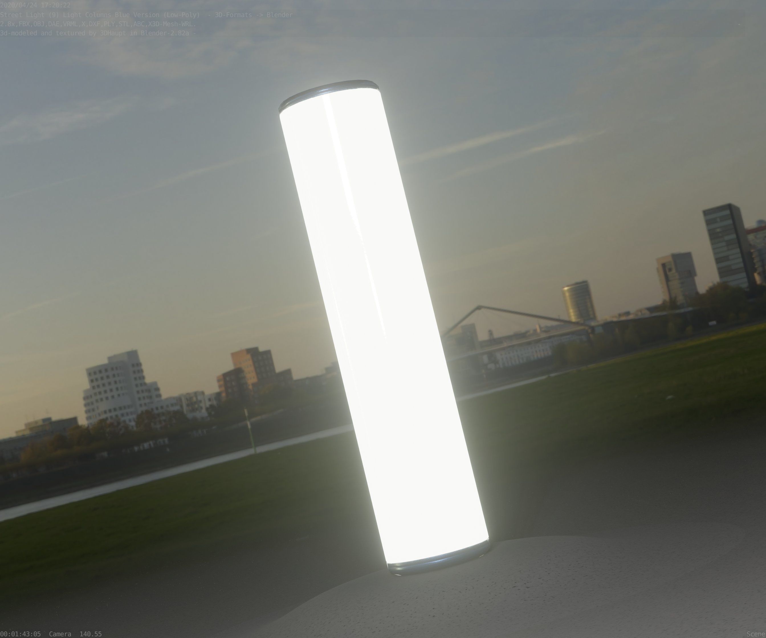 Low-Poly Blue Light Column 25- Street Light Set-9 Low-poly 3D model_77