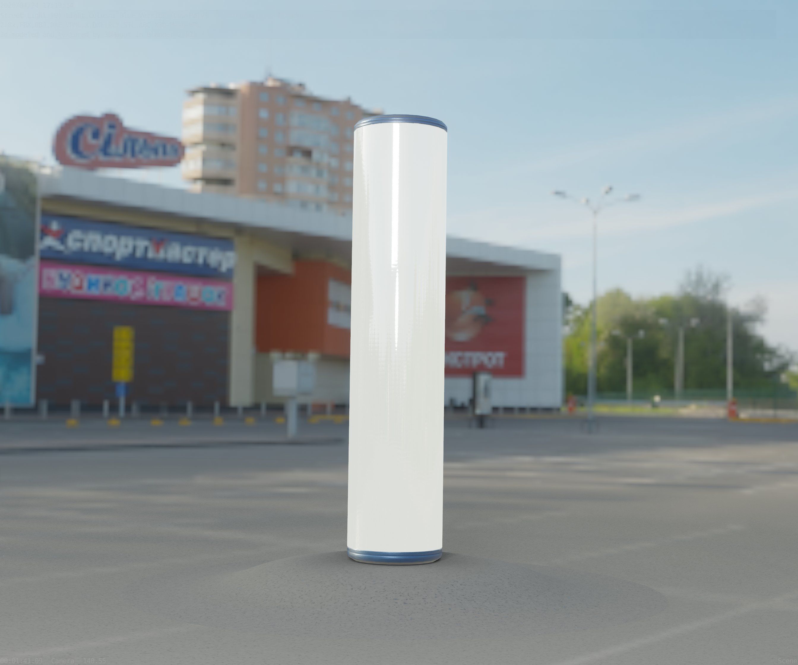 Low-Poly Blue Light Column 25- Street Light Set-9 Low-poly 3D model_33