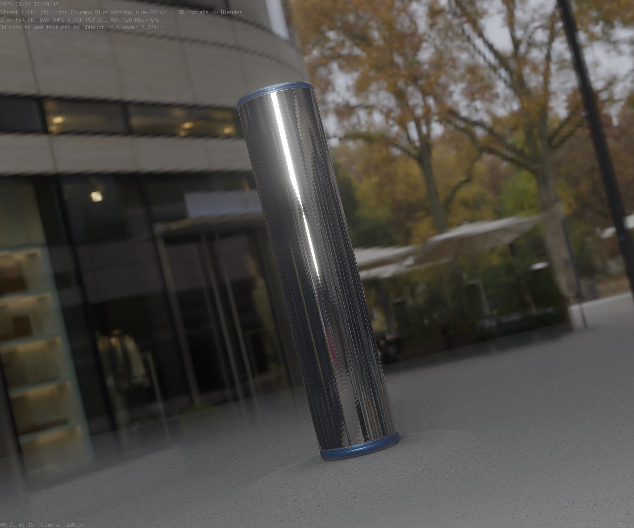 Low-Poly Blue Light Column 25- Street Light Set-9 Low-poly 3D model_87