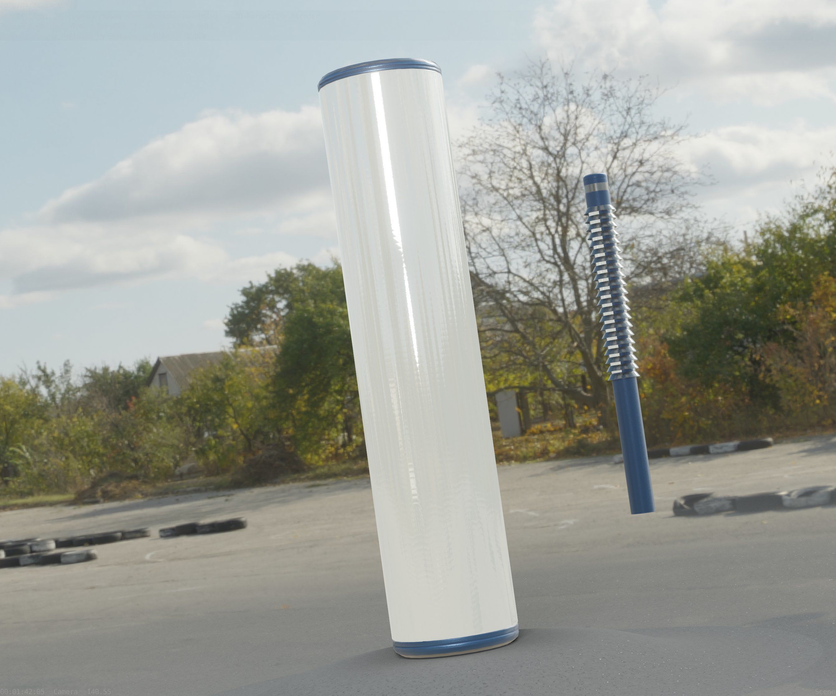 Low-Poly Blue Light Column 25- Street Light Set-9 Low-poly 3D model_53