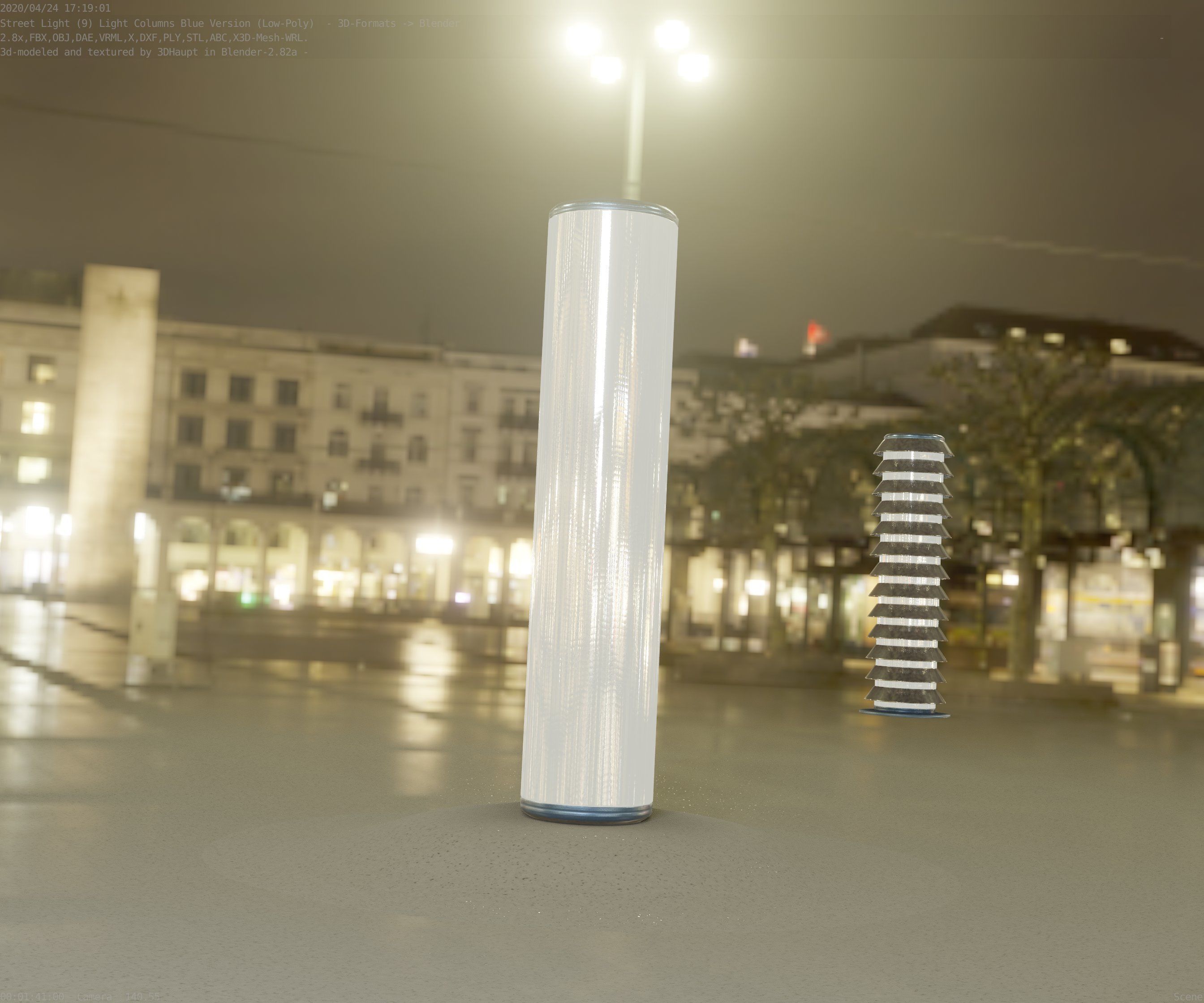 Low-Poly Blue Light Column 25- Street Light Set-9 Low-poly 3D model_24