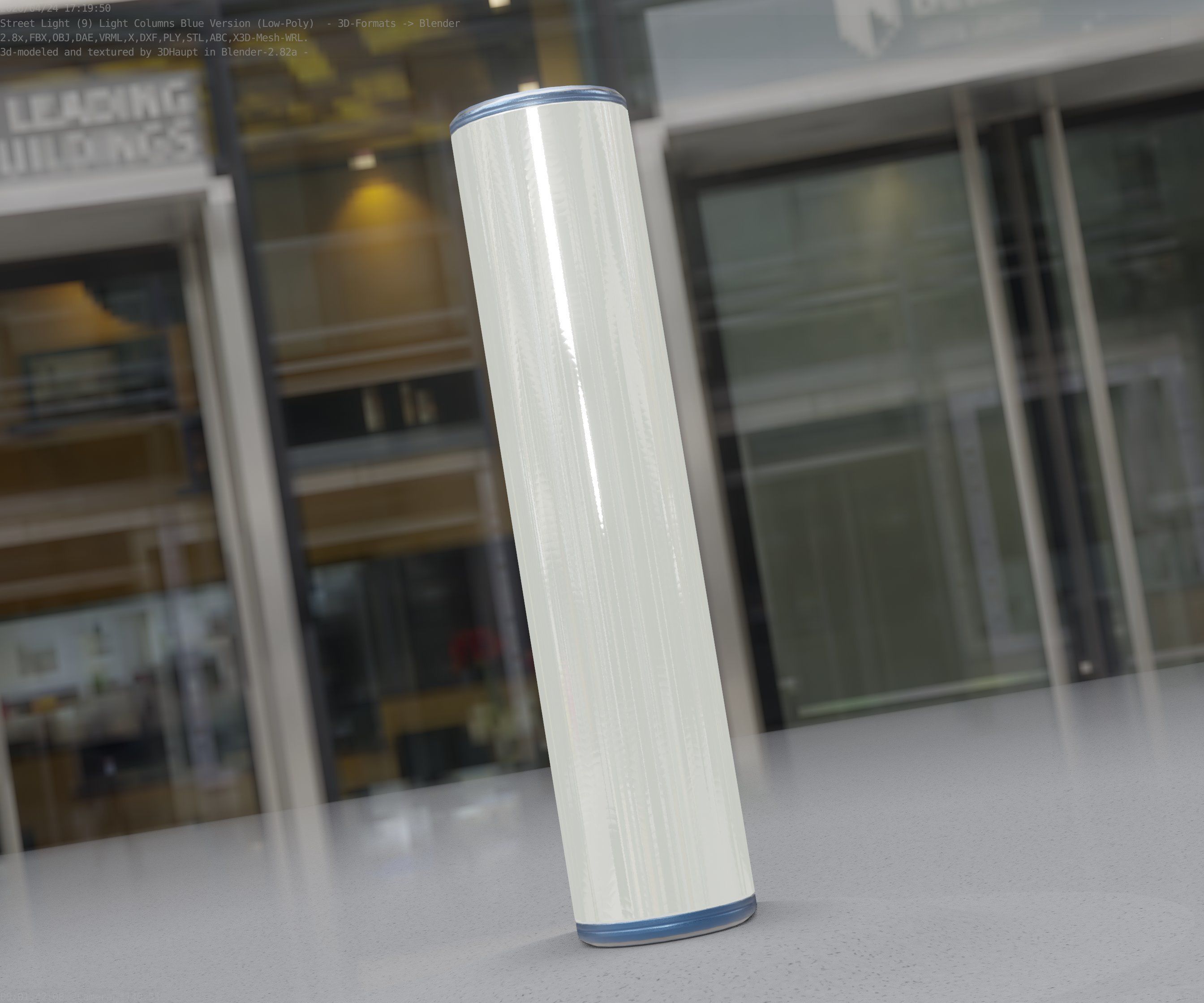 Low-Poly Blue Light Column 25- Street Light Set-9 Low-poly 3D model_56