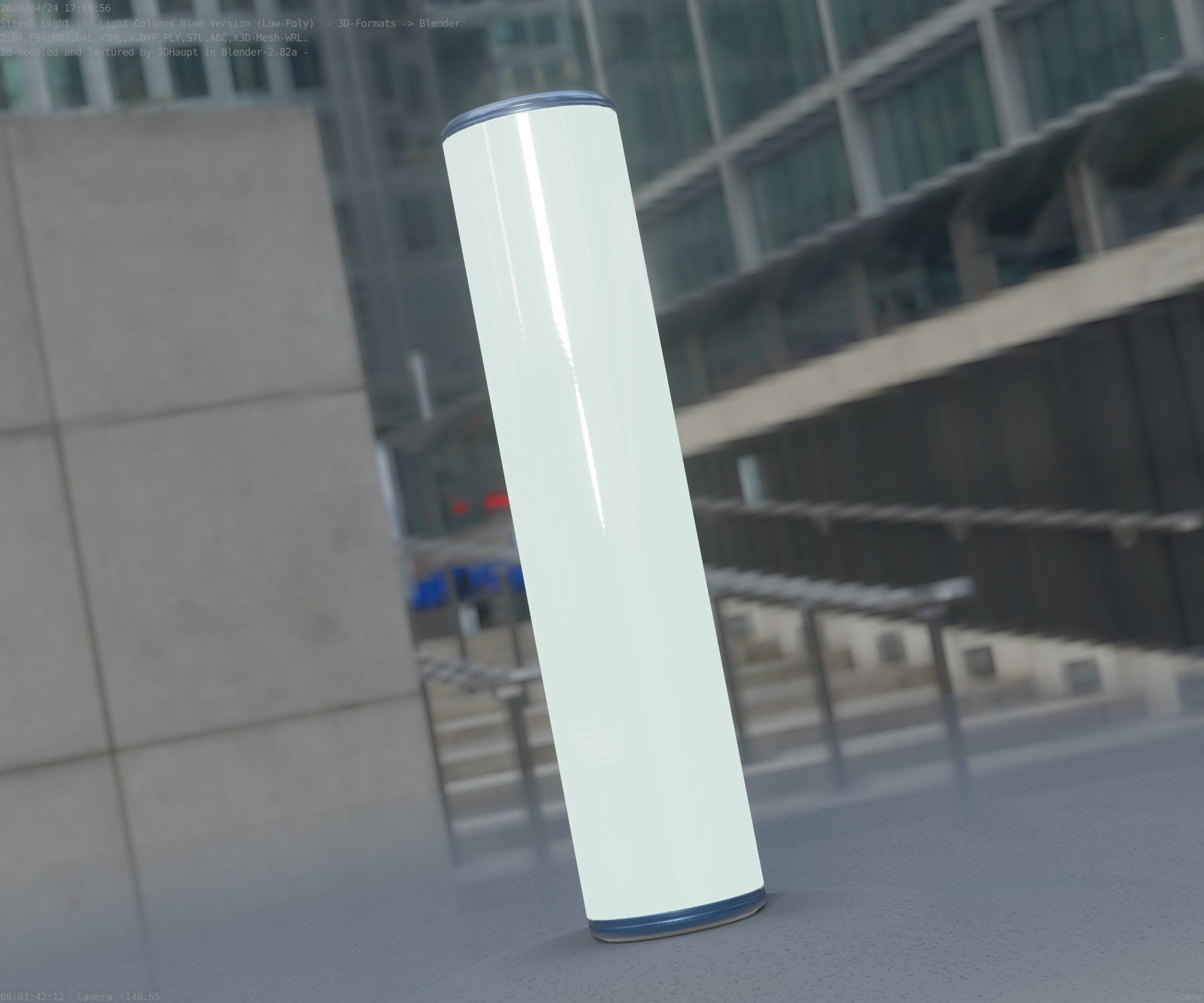Low-Poly Blue Light Column 25- Street Light Set-9 Low-poly 3D model_60