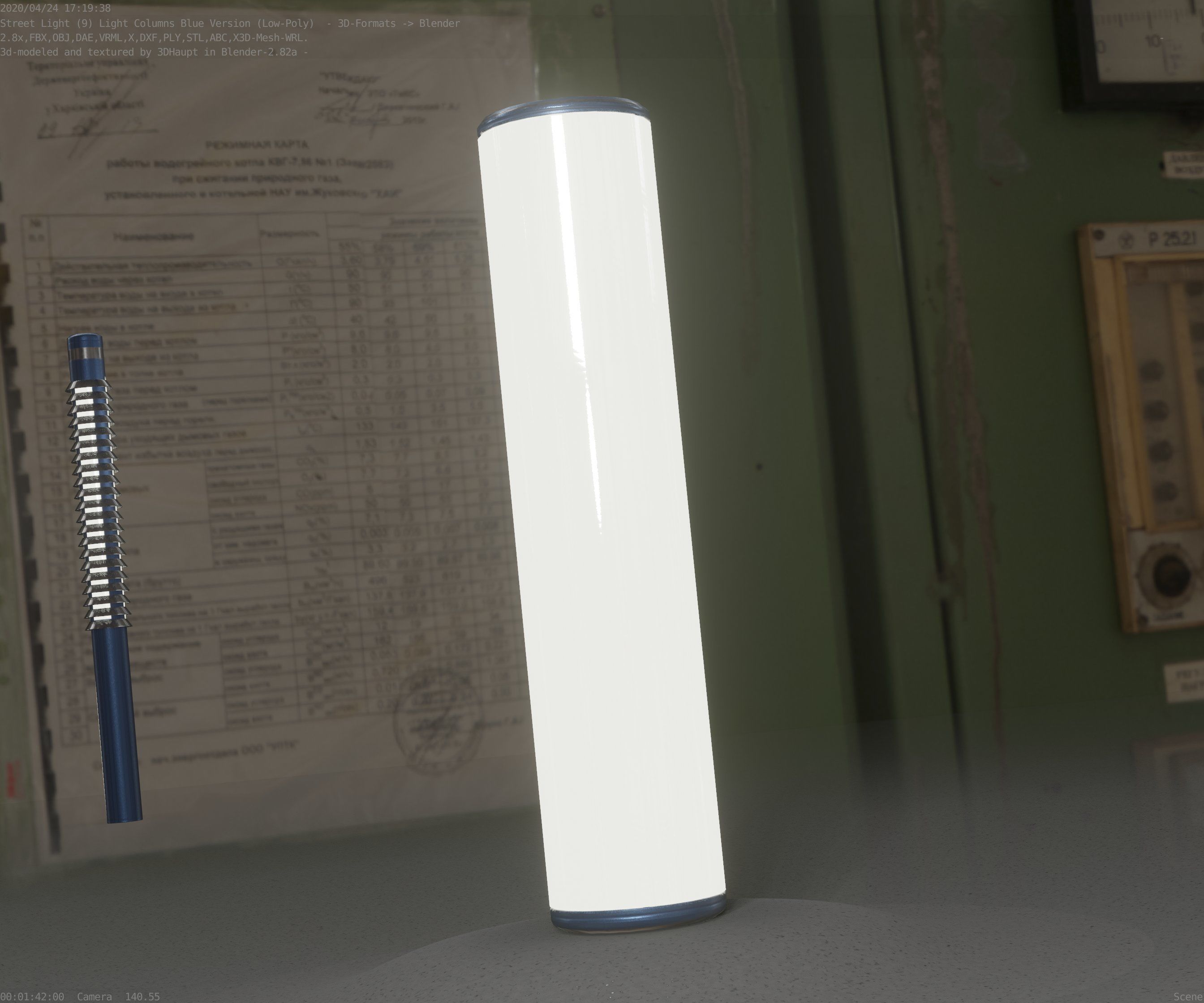 Low-Poly Blue Light Column 25- Street Light Set-9 Low-poly 3D model_48