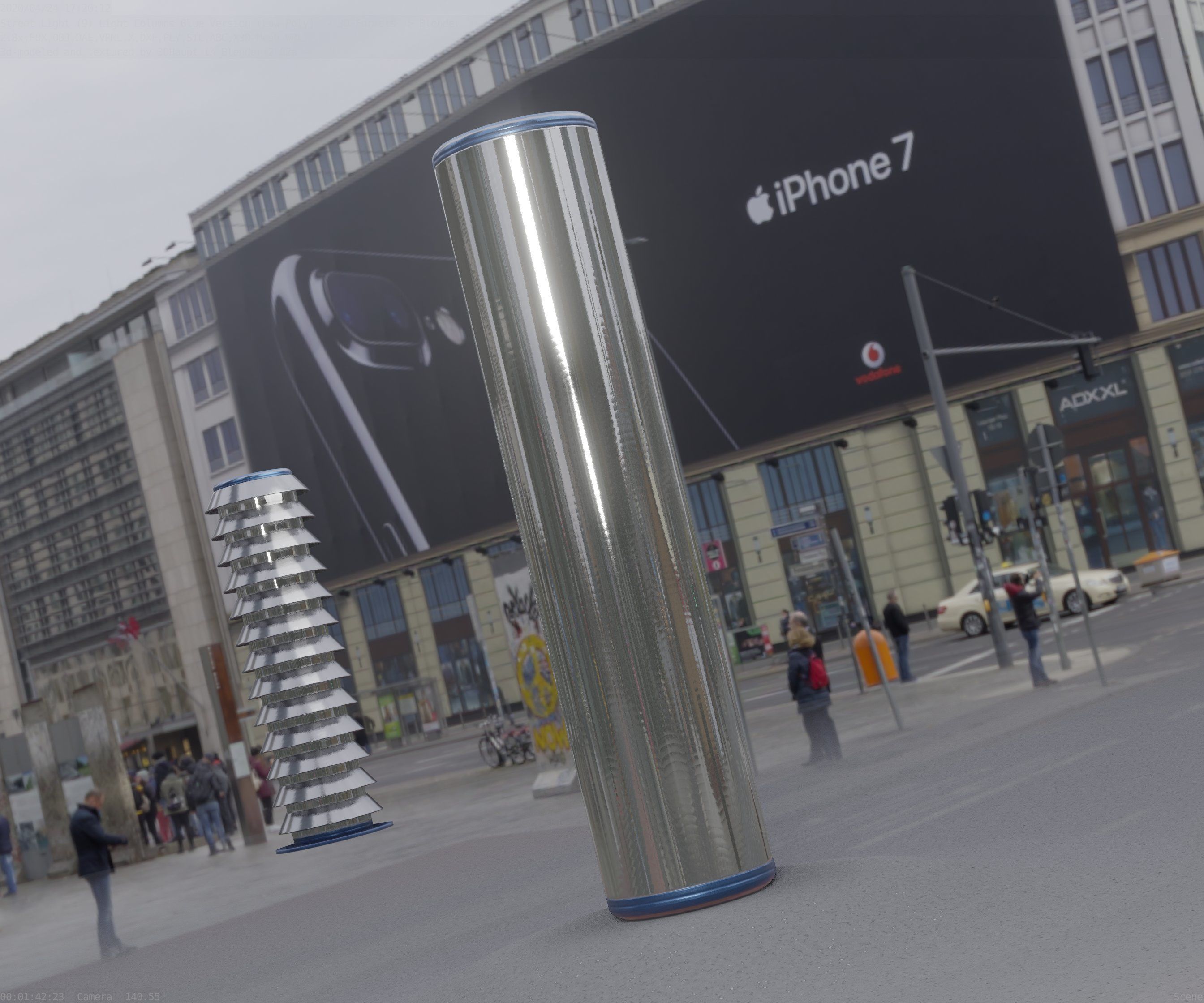 Low-Poly Blue Light Column 25- Street Light Set-9 Low-poly 3D model_71