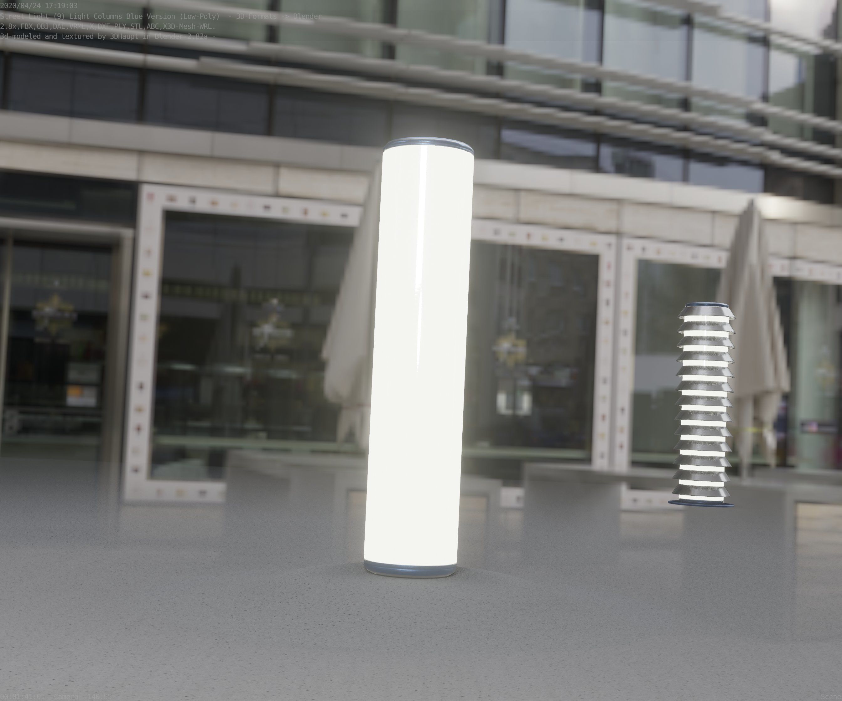 Low-Poly Blue Light Column 25- Street Light Set-9 Low-poly 3D model_25