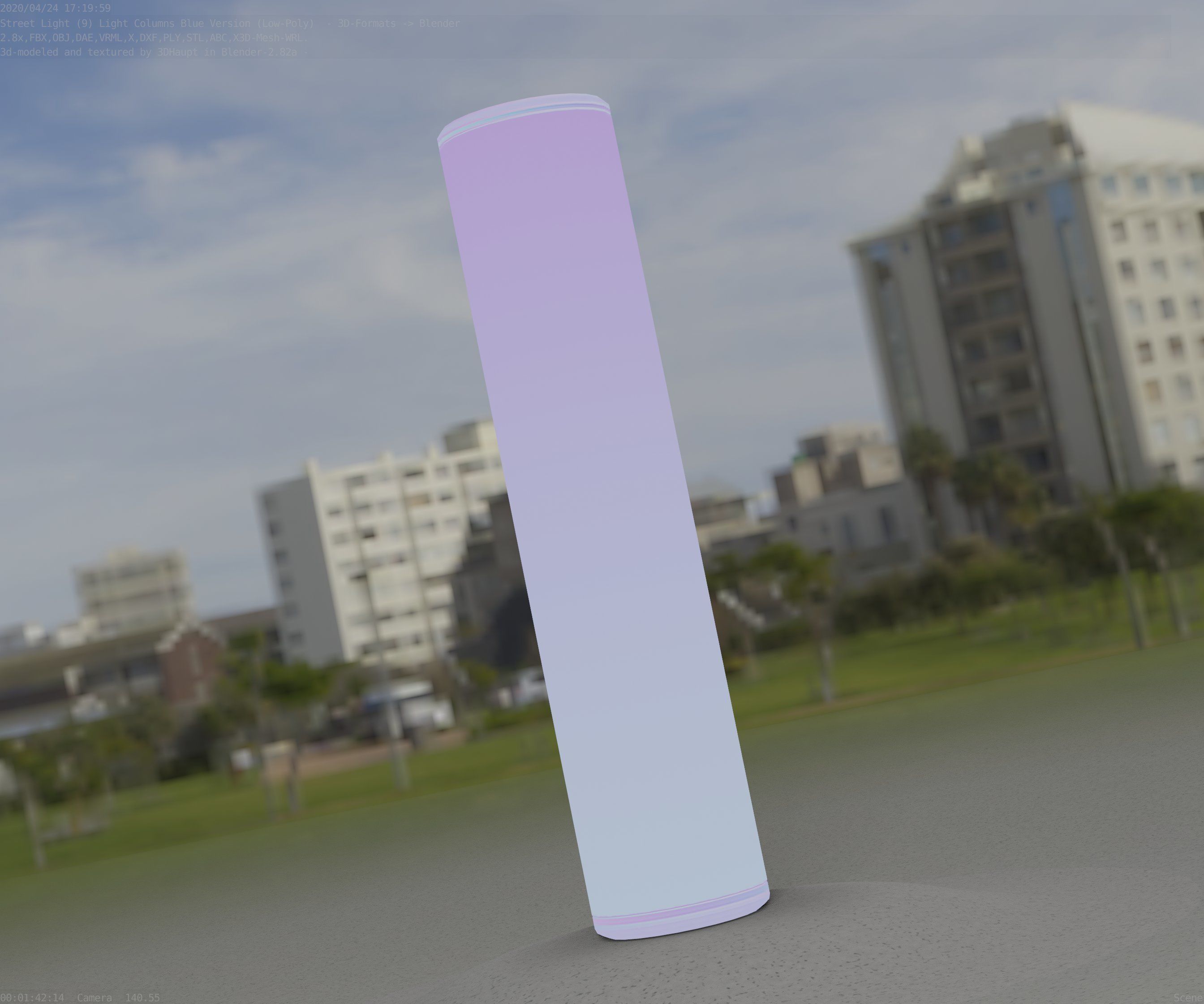 Low-Poly Blue Light Column 25- Street Light Set-9 Low-poly 3D model_62