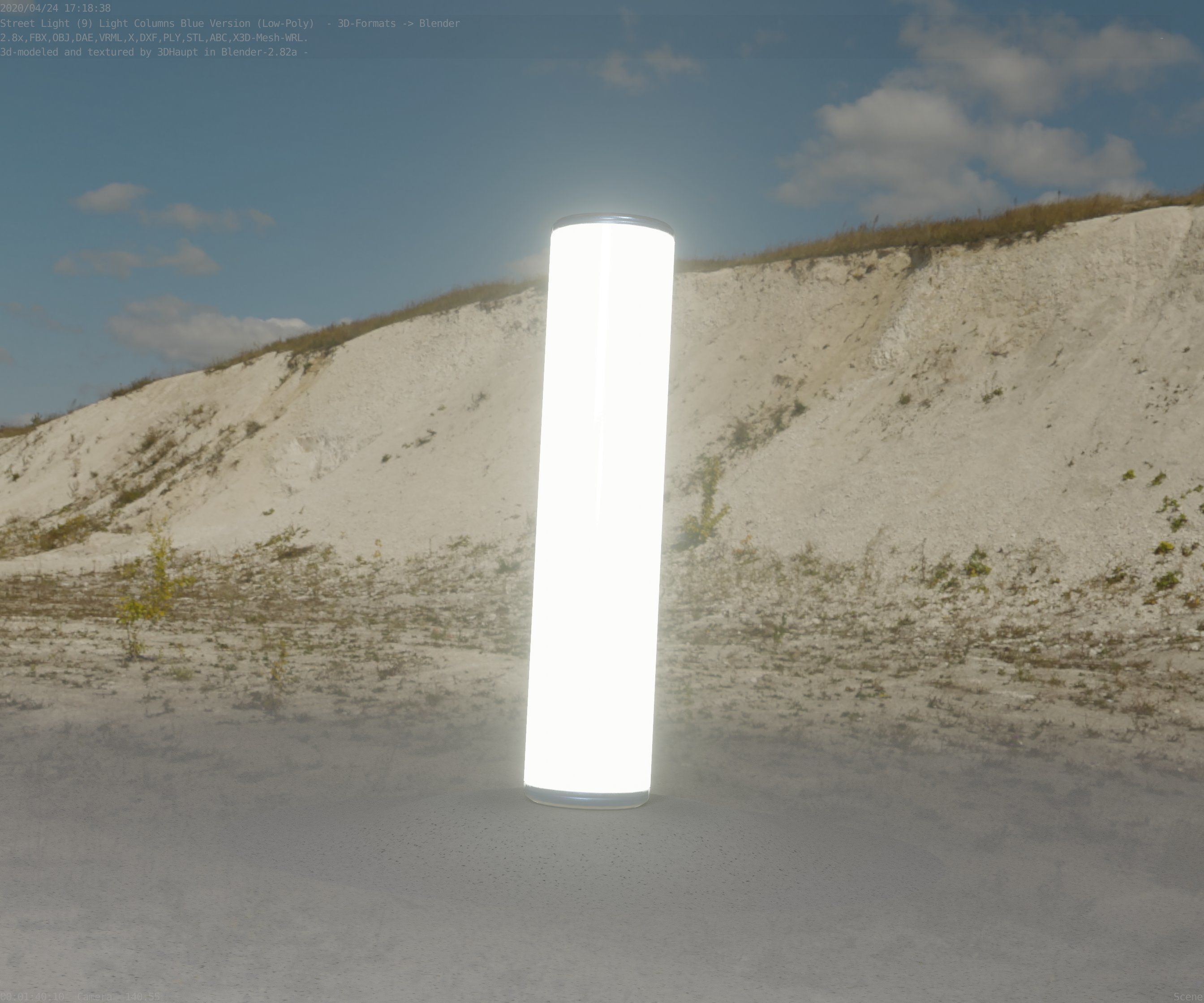 Low-Poly Blue Light Column 25- Street Light Set-9 Low-poly 3D model_10