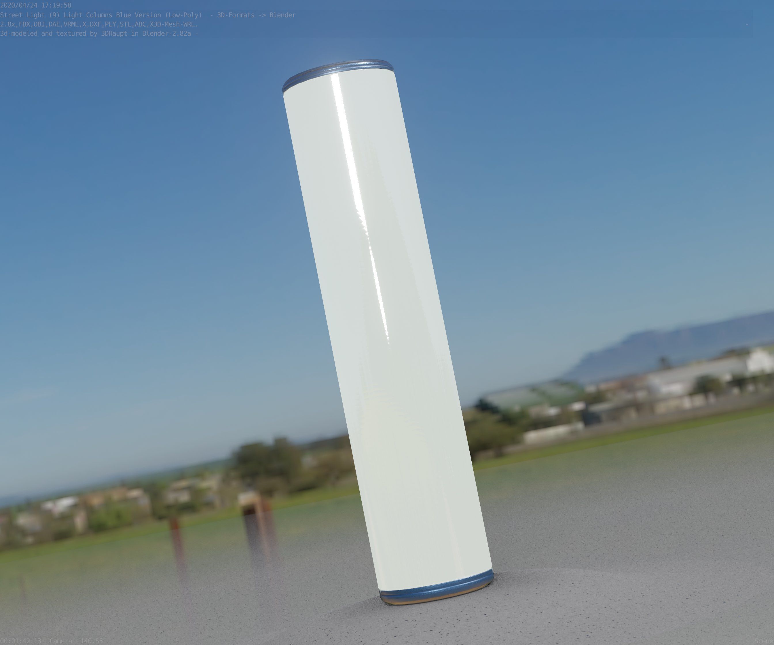 Low-Poly Blue Light Column 25- Street Light Set-9 Low-poly 3D model_61