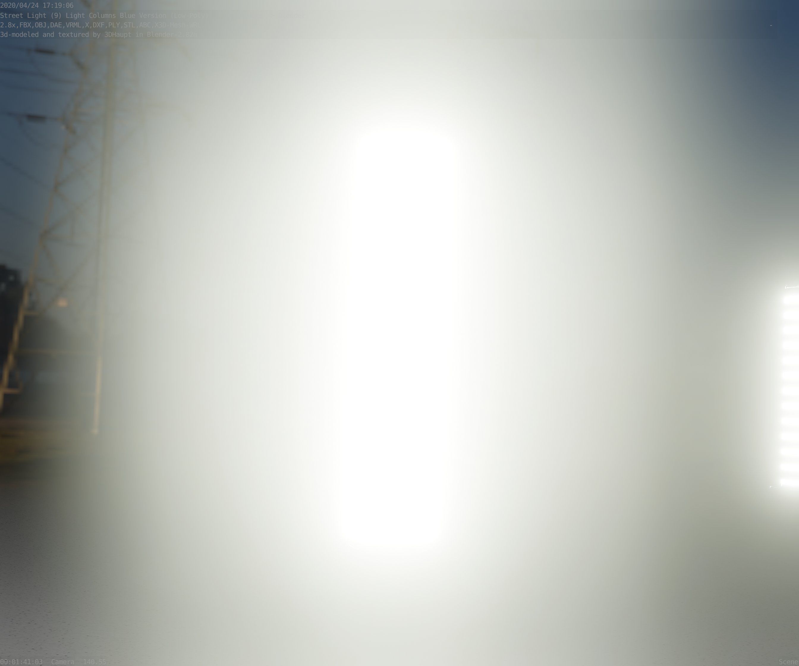 Low-Poly Blue Light Column 25- Street Light Set-9 Low-poly 3D model_27