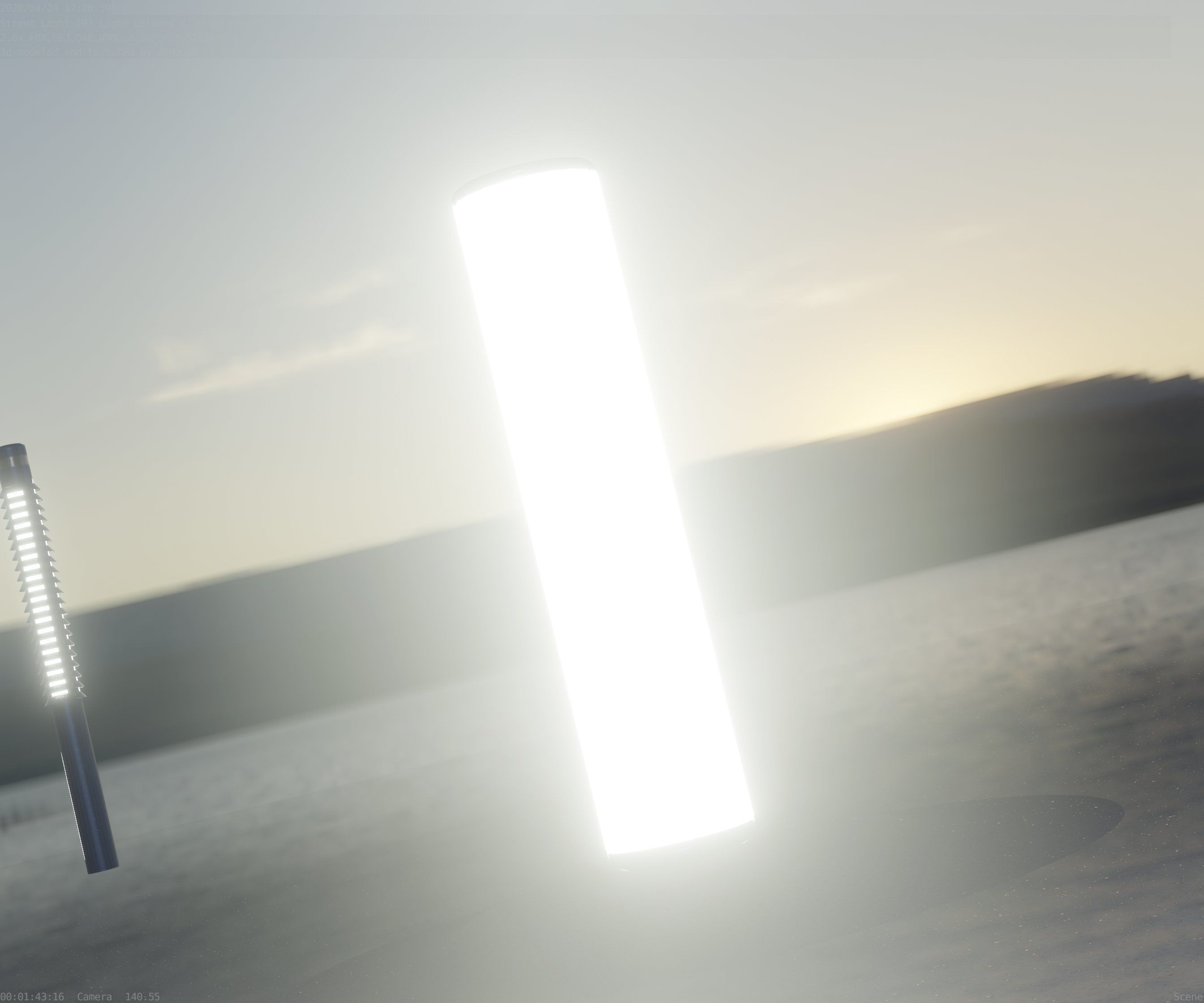 Low-Poly Blue Light Column 25- Street Light Set-9 Low-poly 3D model_88