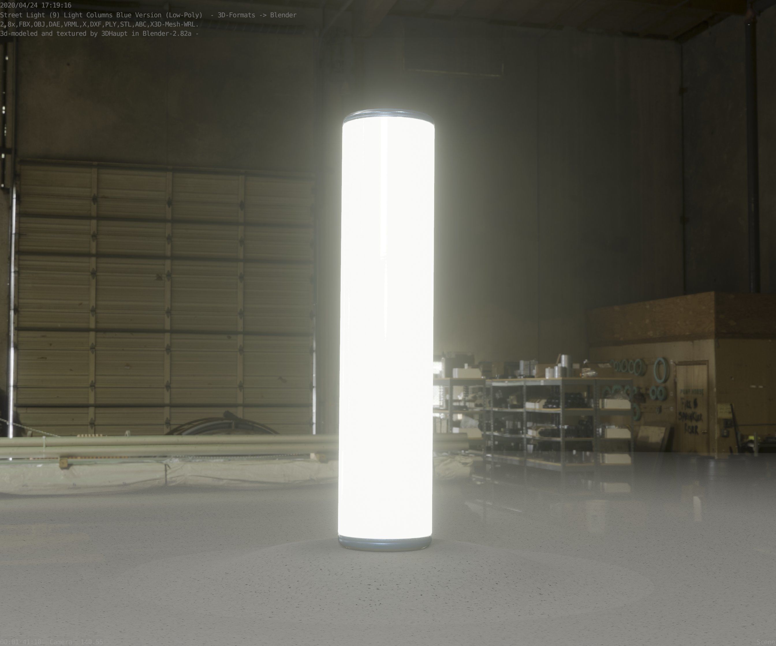 Low-Poly Blue Light Column 25- Street Light Set-9 Low-poly 3D model_34
