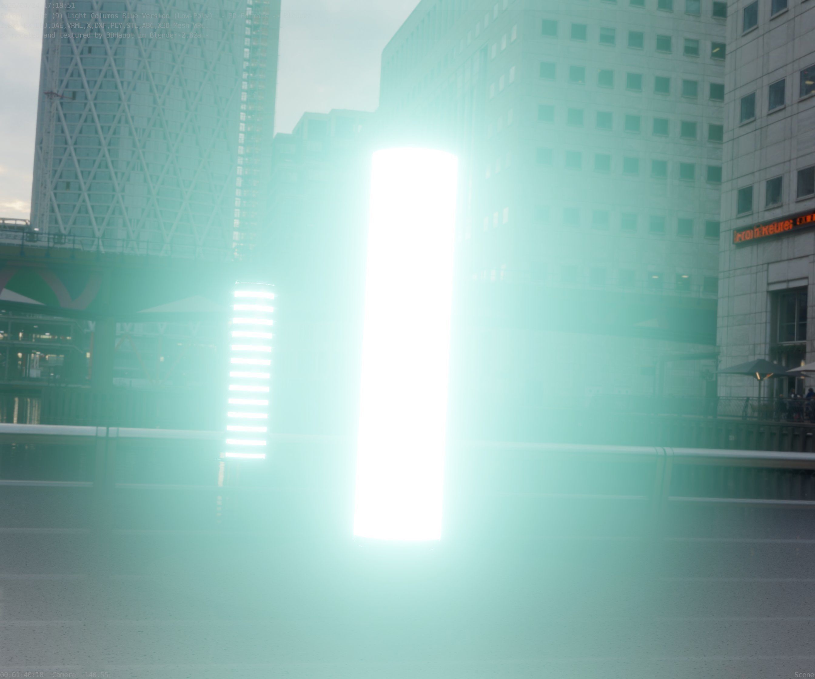 Low-Poly Blue Light Column 25- Street Light Set-9 Low-poly 3D model_18