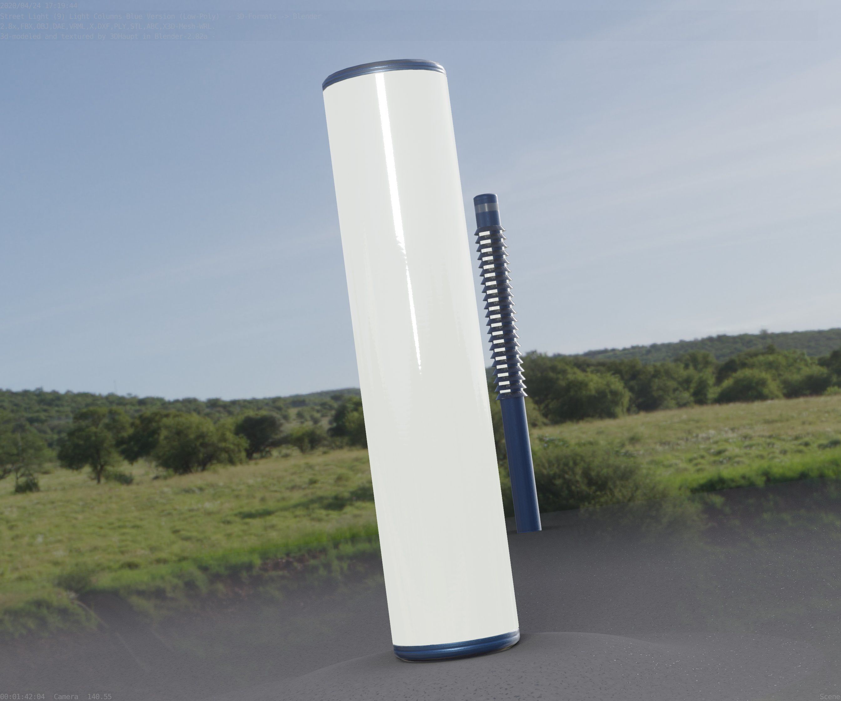 Low-Poly Blue Light Column 25- Street Light Set-9 Low-poly 3D model_52