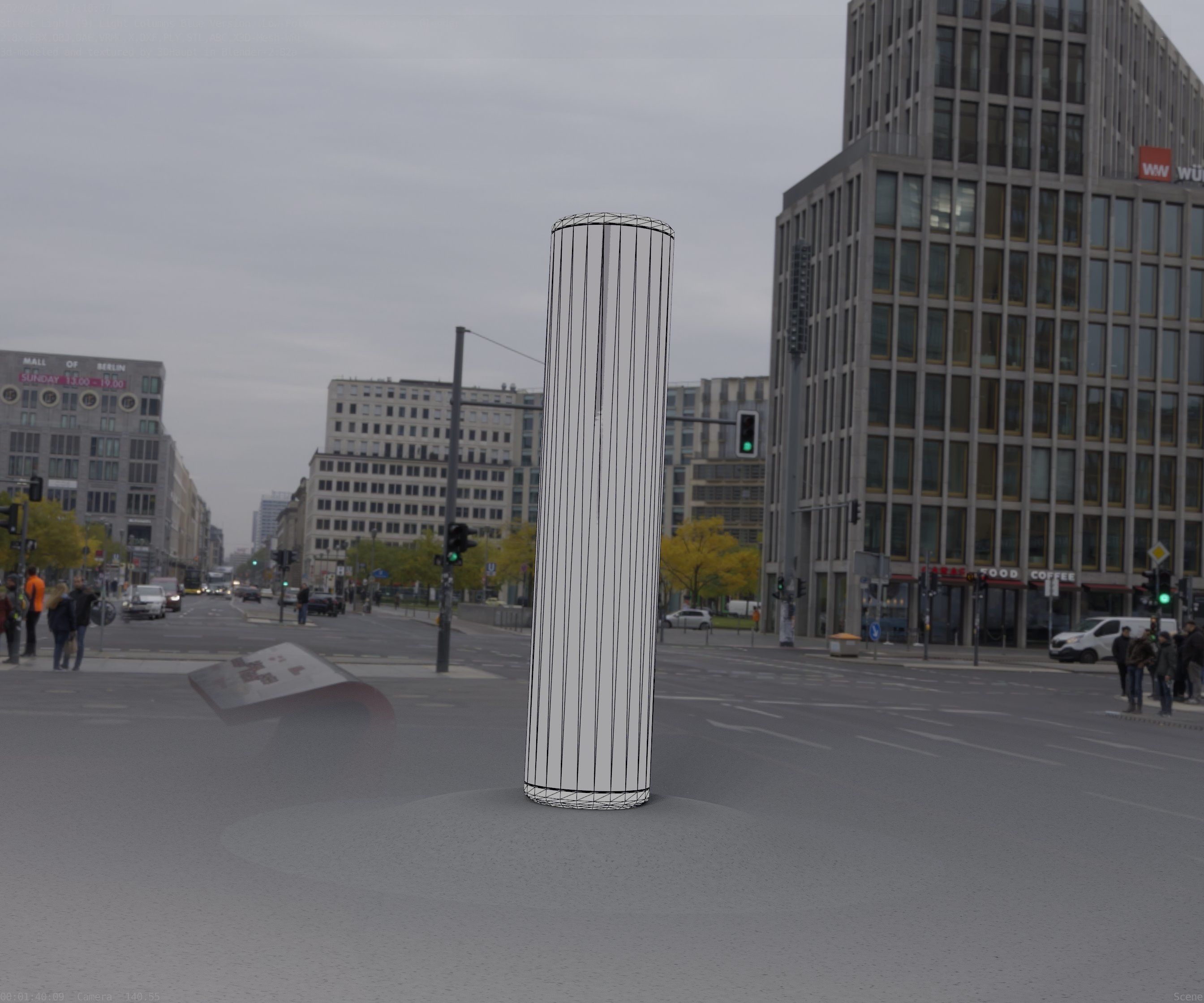 Low-Poly Blue Light Column 25- Street Light Set-9 Low-poly 3D model_9
