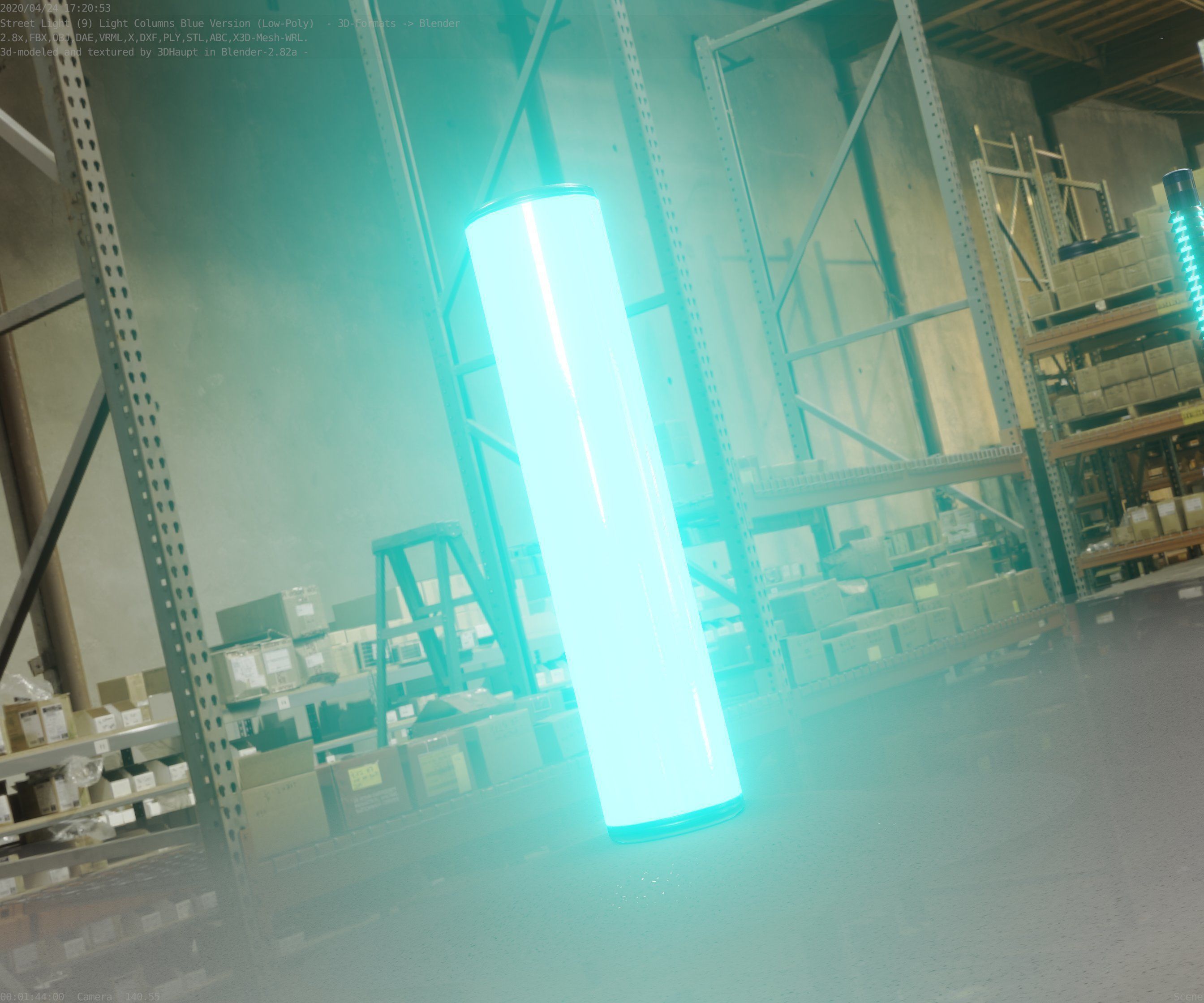 Low-Poly Blue Light Column 25- Street Light Set-9 Low-poly 3D model_96