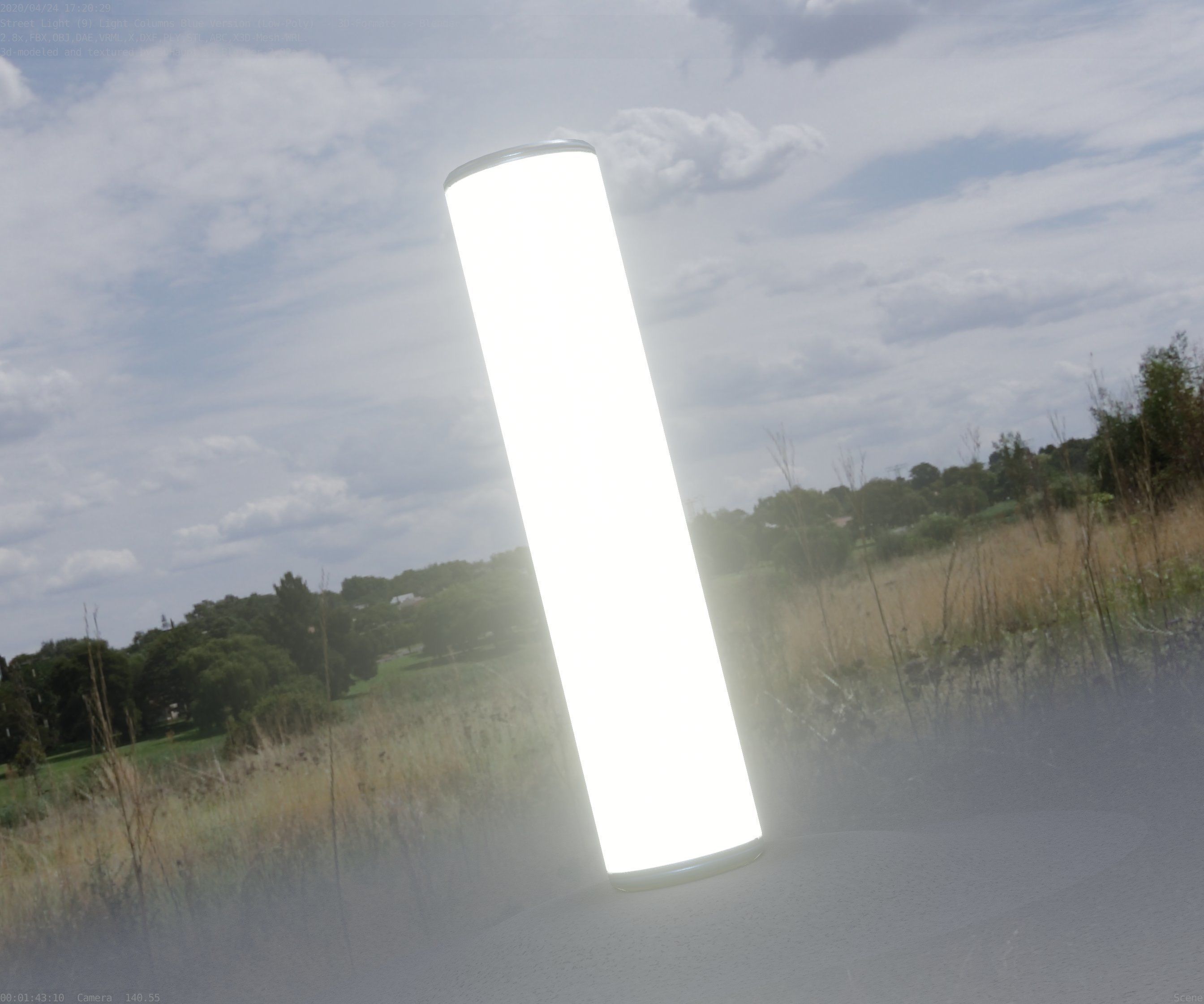 Low-Poly Blue Light Column 25- Street Light Set-9 Low-poly 3D model_82