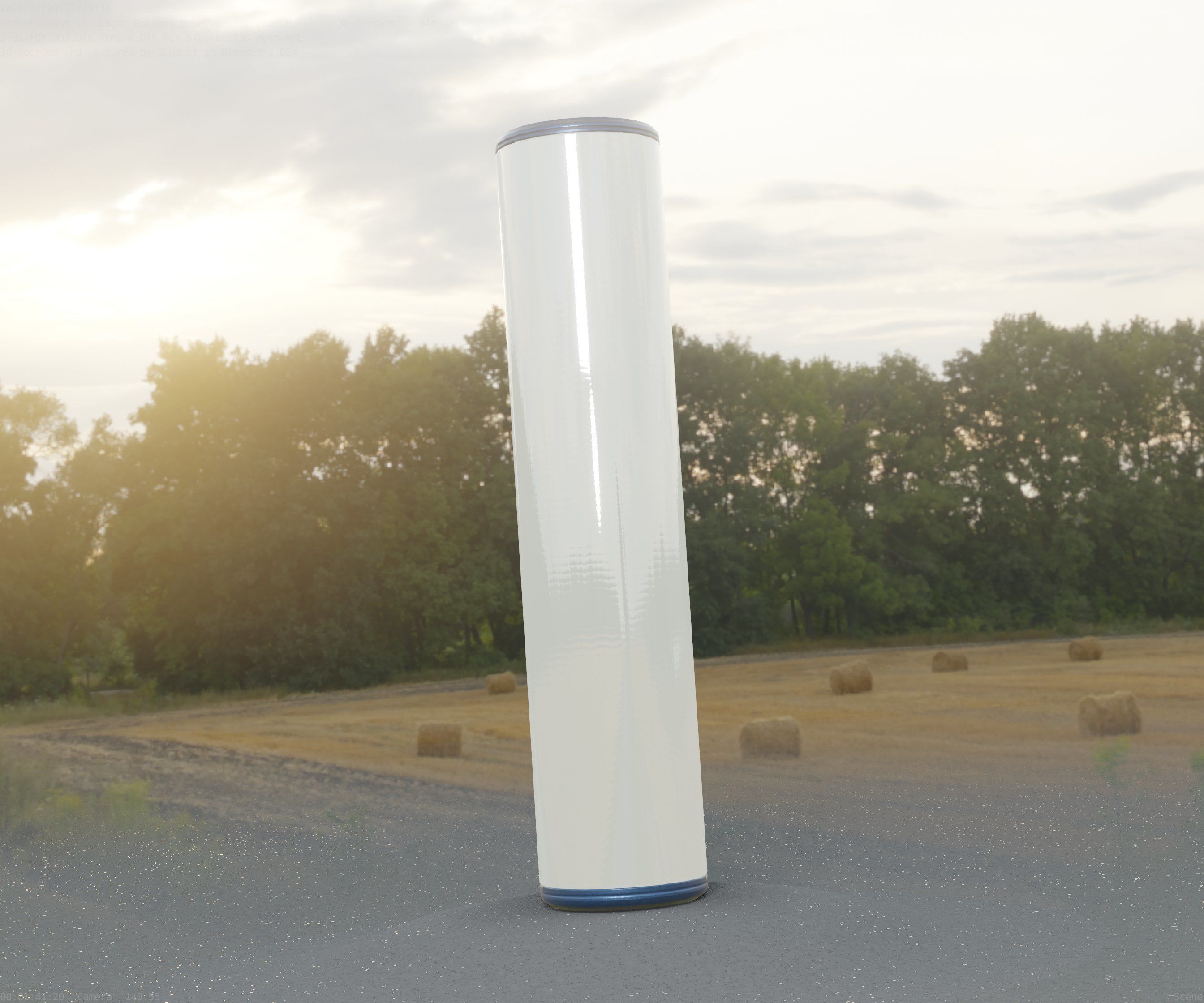 Low-Poly Blue Light Column 25- Street Light Set-9 Low-poly 3D model_44