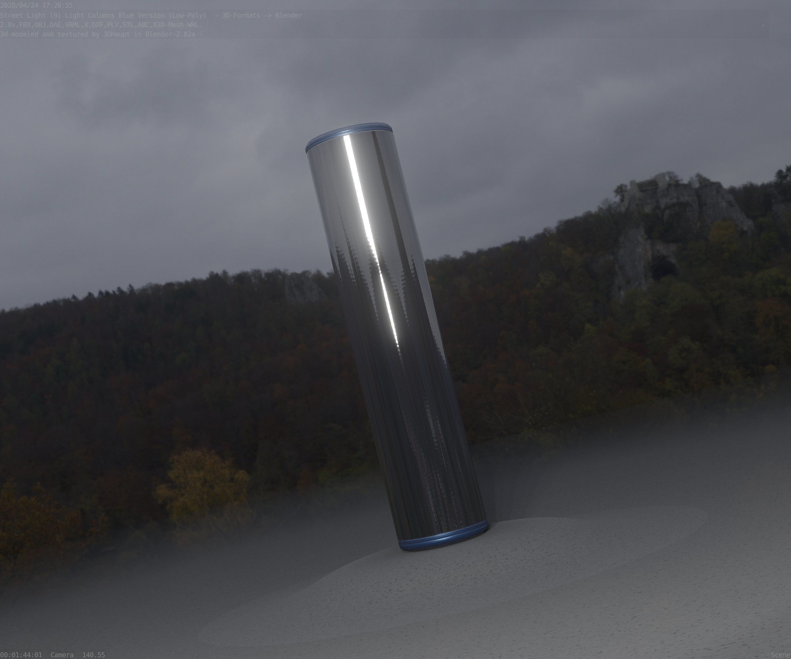 Low-Poly Blue Light Column 25- Street Light Set-9 Low-poly 3D model_97