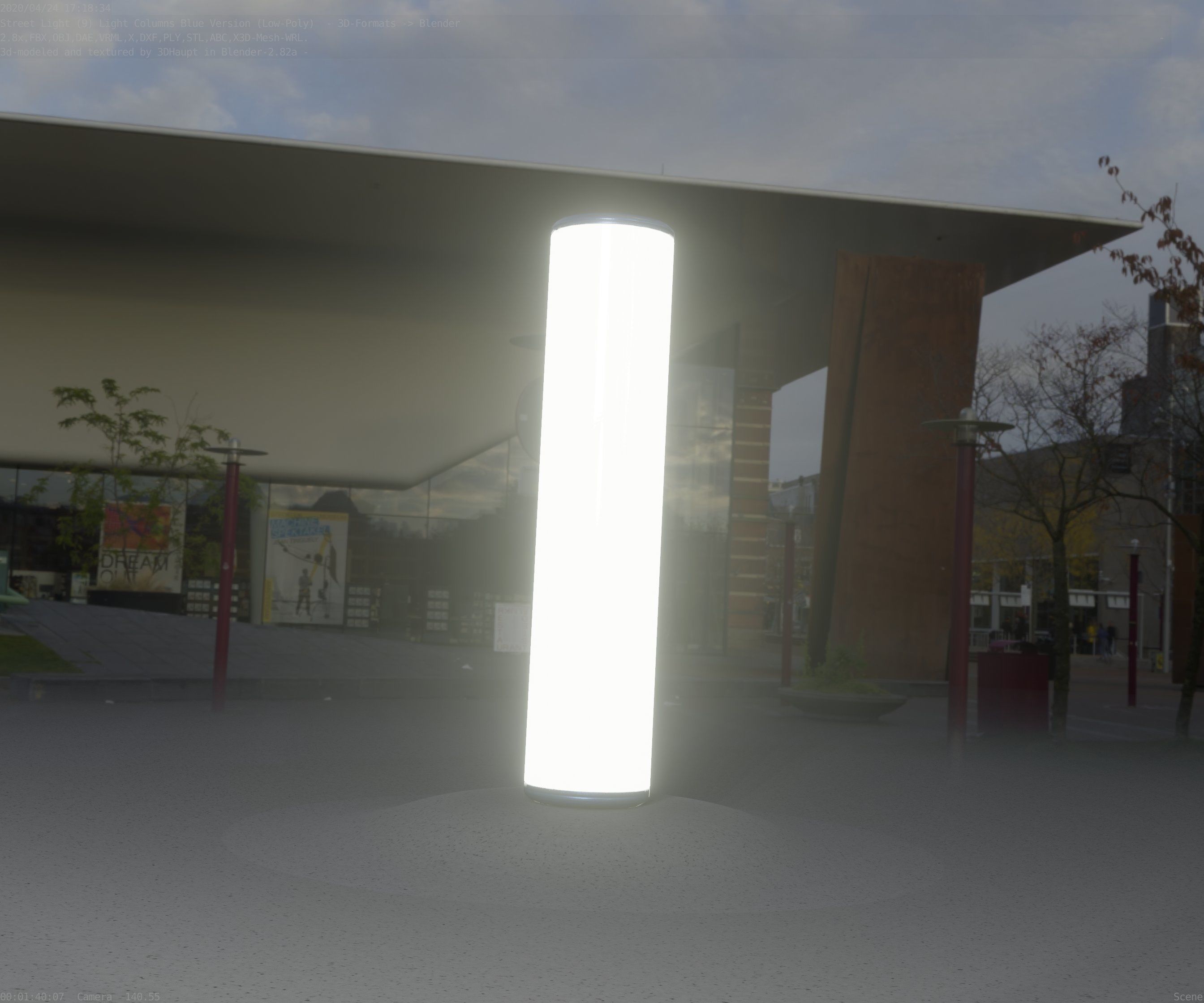 Low-Poly Blue Light Column 25- Street Light Set-9 Low-poly 3D model_7