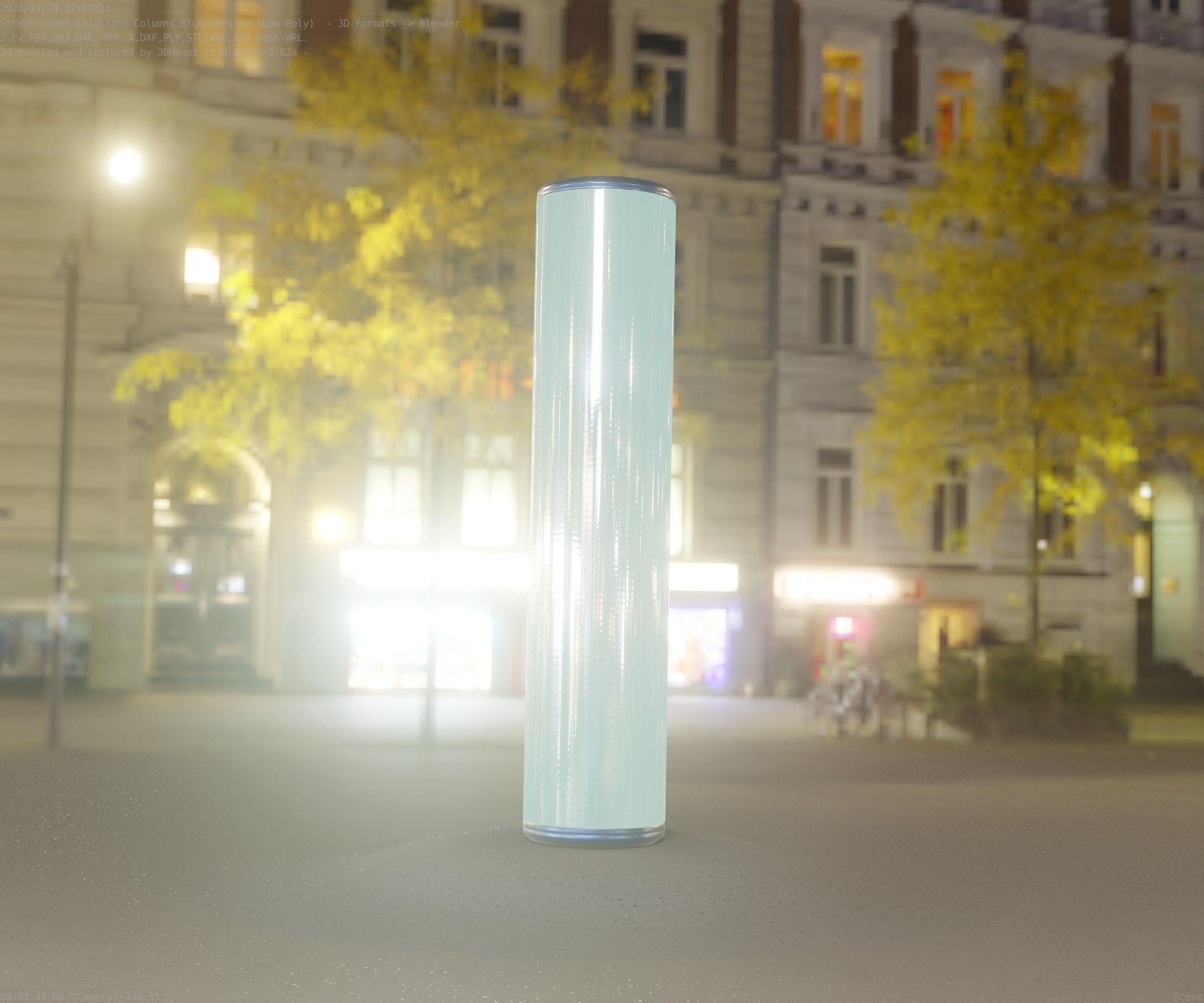 Low-Poly Blue Light Column 25- Street Light Set-9 Low-poly 3D model_32