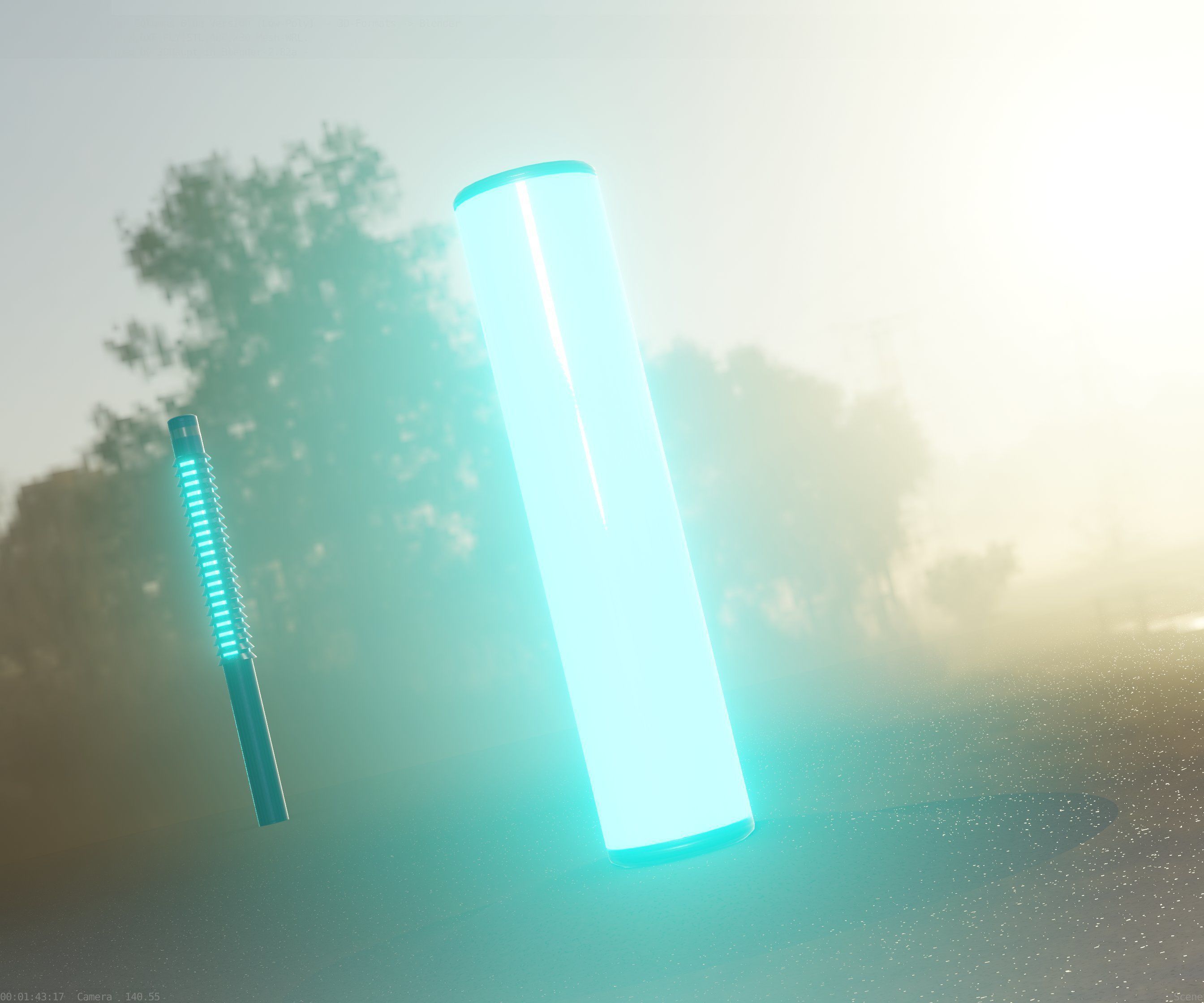 Low-Poly Blue Light Column 25- Street Light Set-9 Low-poly 3D model_89